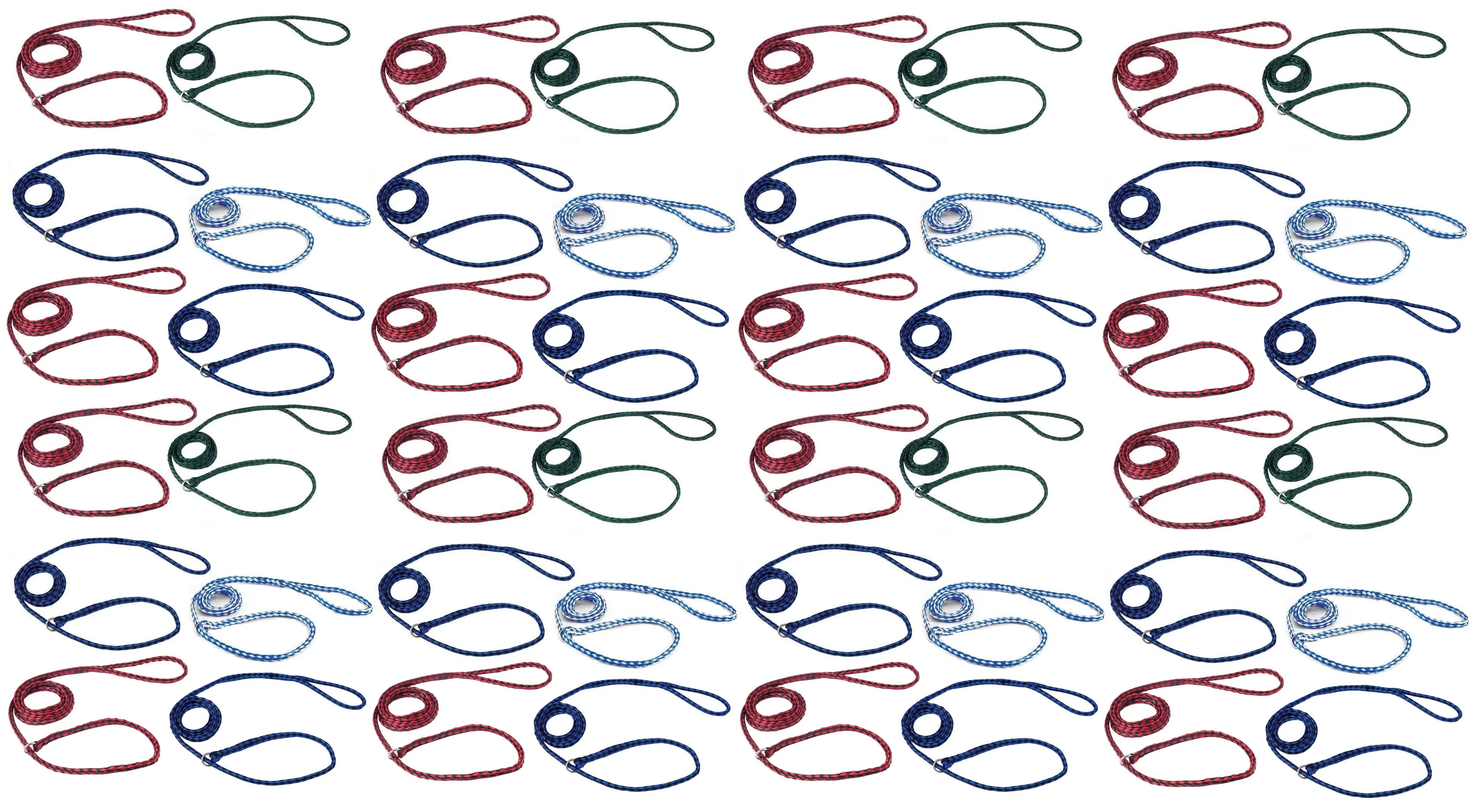 Braided Poly Dog Control Slip Leads Assorted Color Vet Rescue Kennel Bulk Packs (48 Leads)