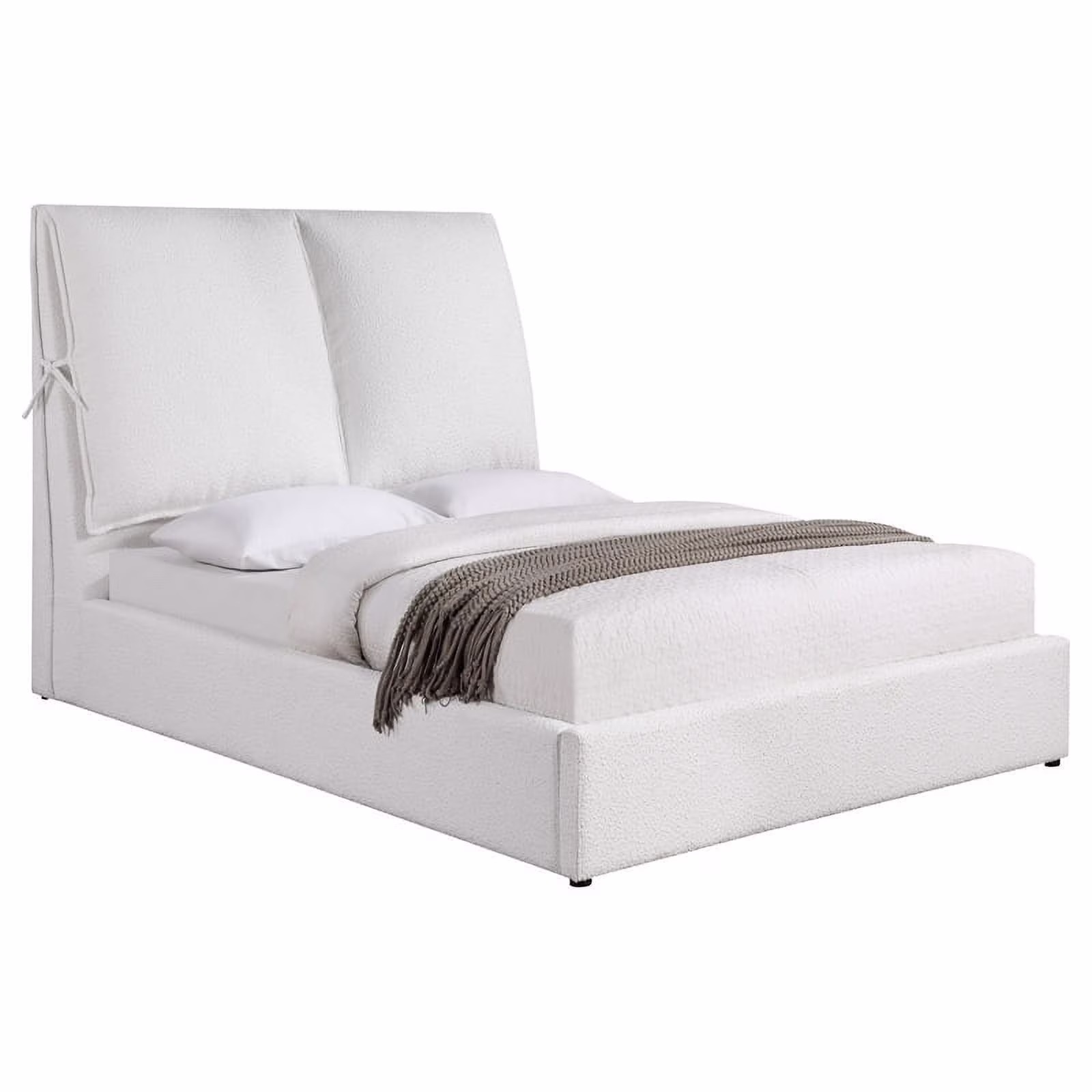 Maklaine Fabric Upholstered Pillow Headboard Queen Bed in White