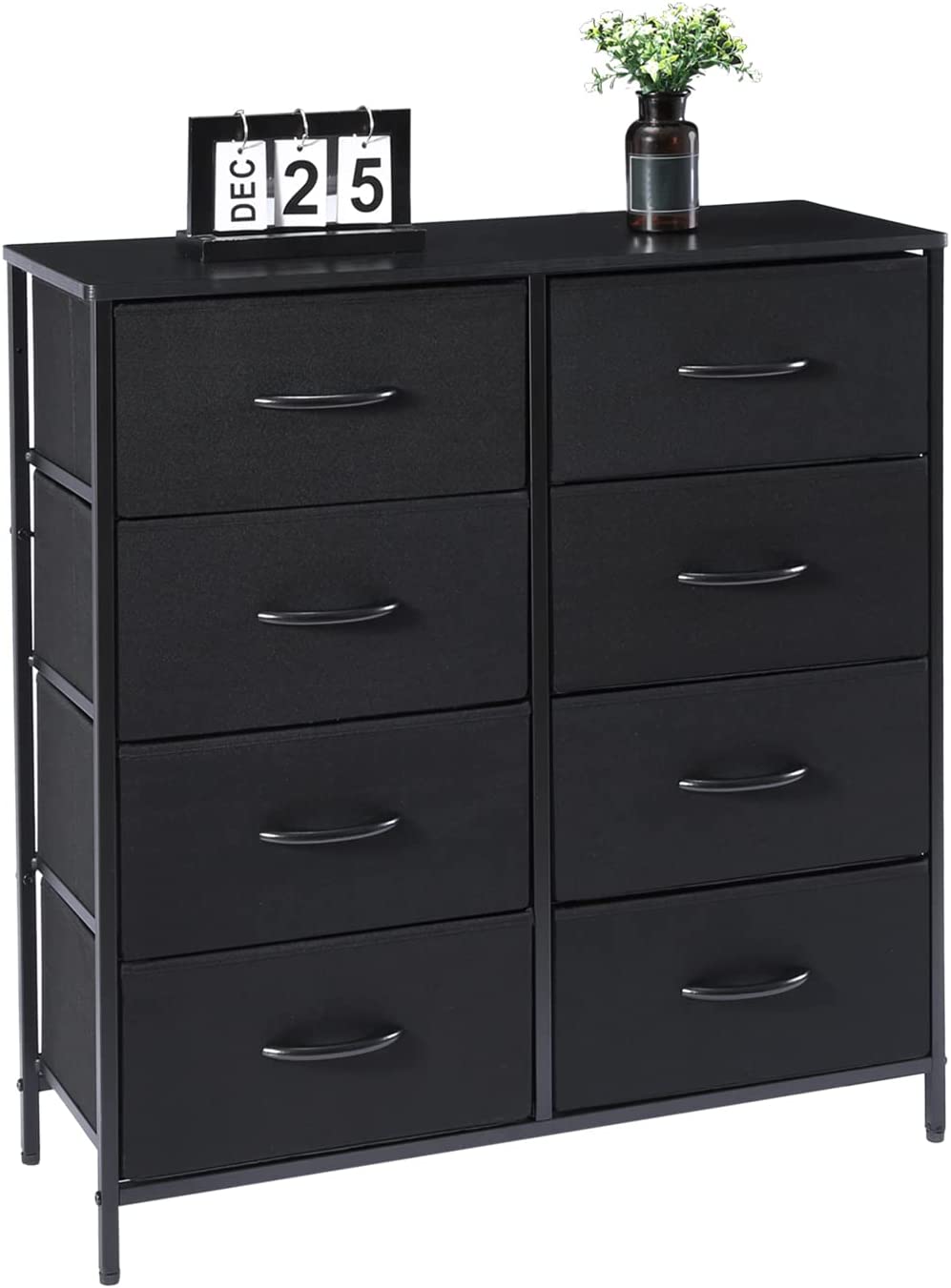 Dresser with 8 Drawers,4-Tier Wide Chests of Drawers,Tall Storage Organizer Tower Unit for Bedroom,Living Room,Hallway,Closets - Sturdy Steel Frame,Wood Top, Easy Pull Fabric Bins(Black)