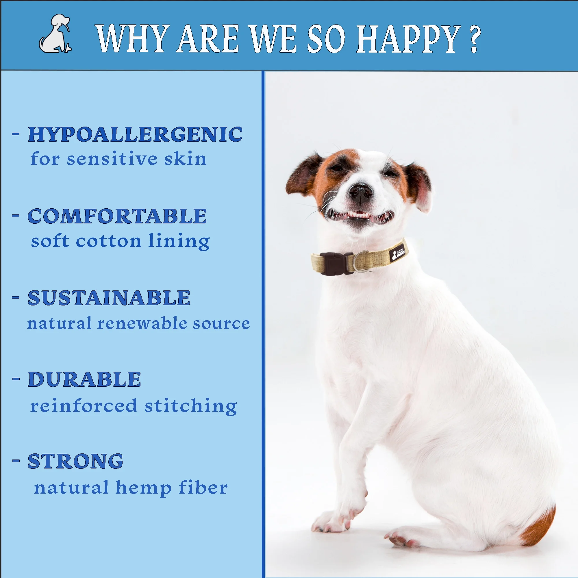 Fuzzy Friends Dark Blue Hemp Dog Leash. Hypoallergenic, chemical free and environmental friendly