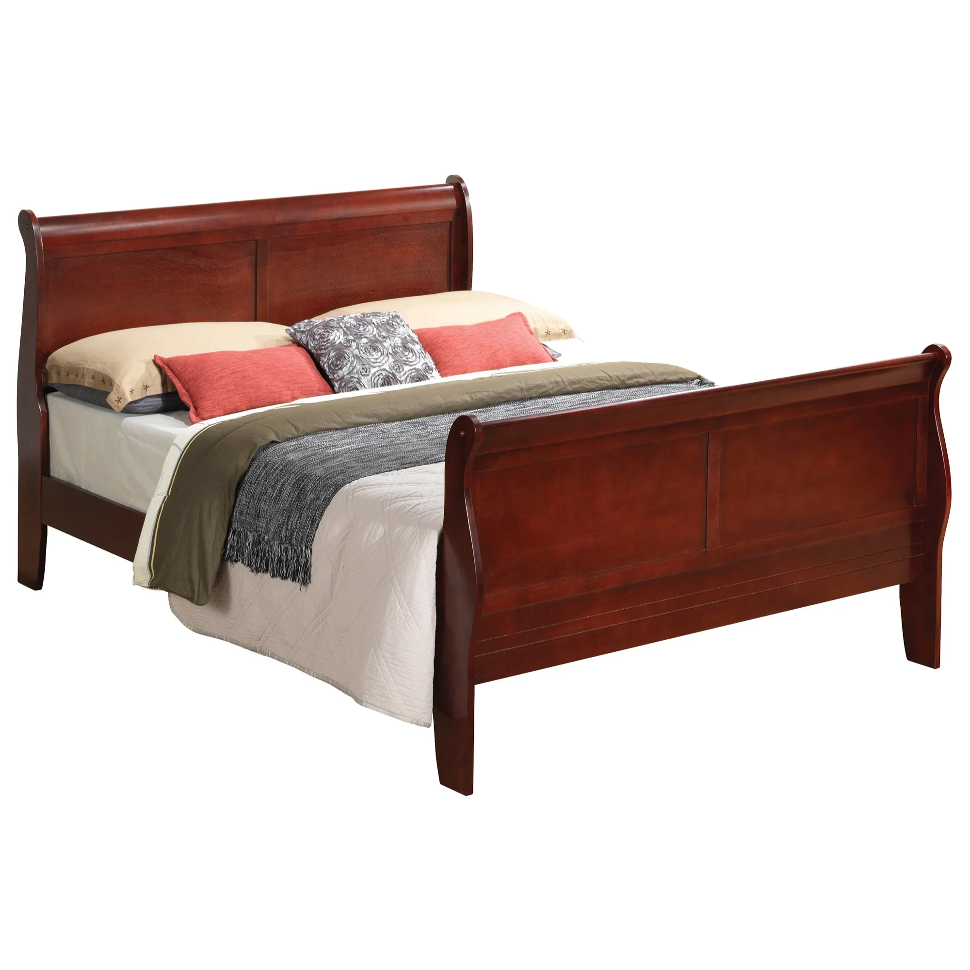 Passion Furniture PF-G3100A-FB Louis Philippe Sleigh Bed with High Footboard, Cherry - Full Size