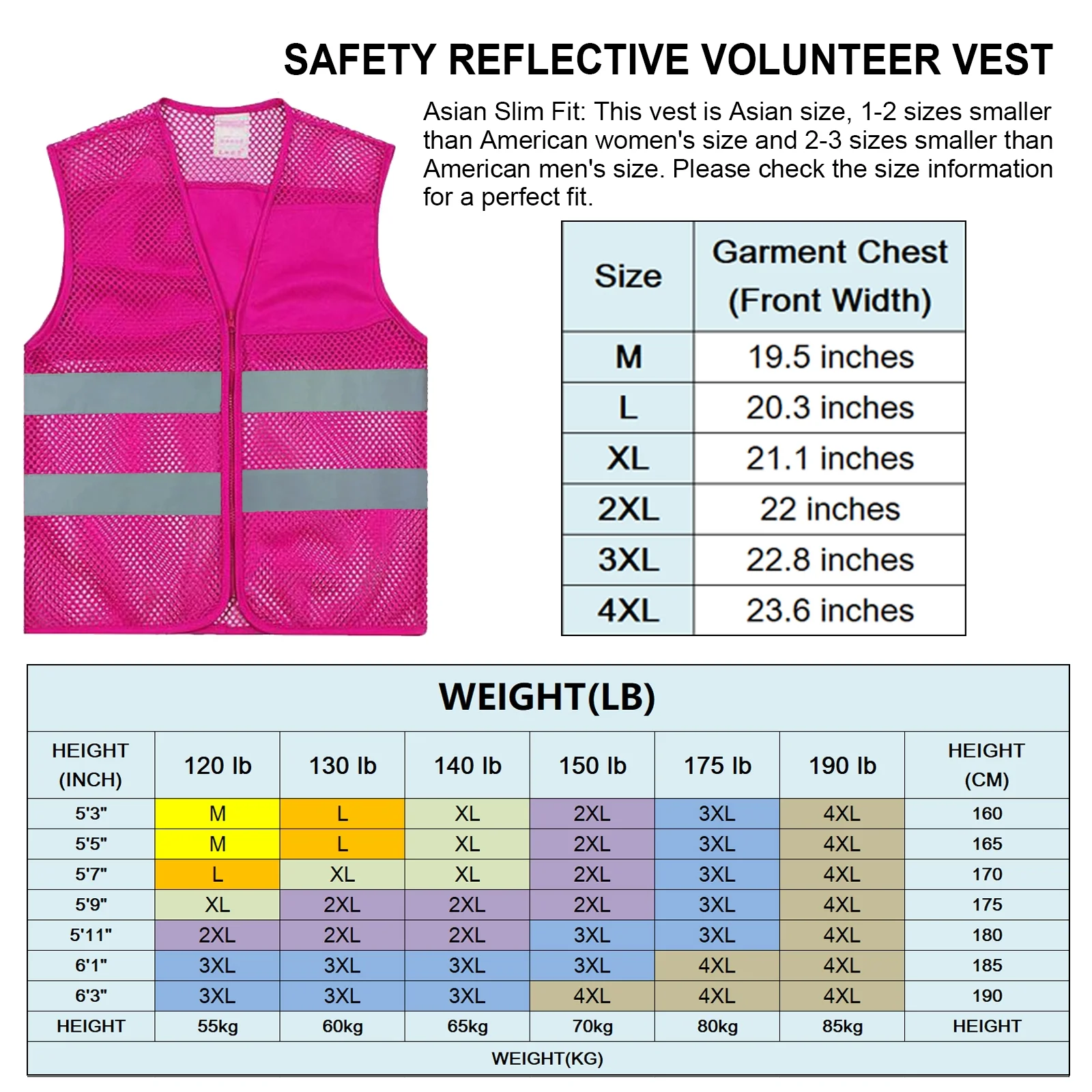 GOGO Unisex High Visibility Zipper Front Mesh Safety Vest with Reflective Strips-Green-L