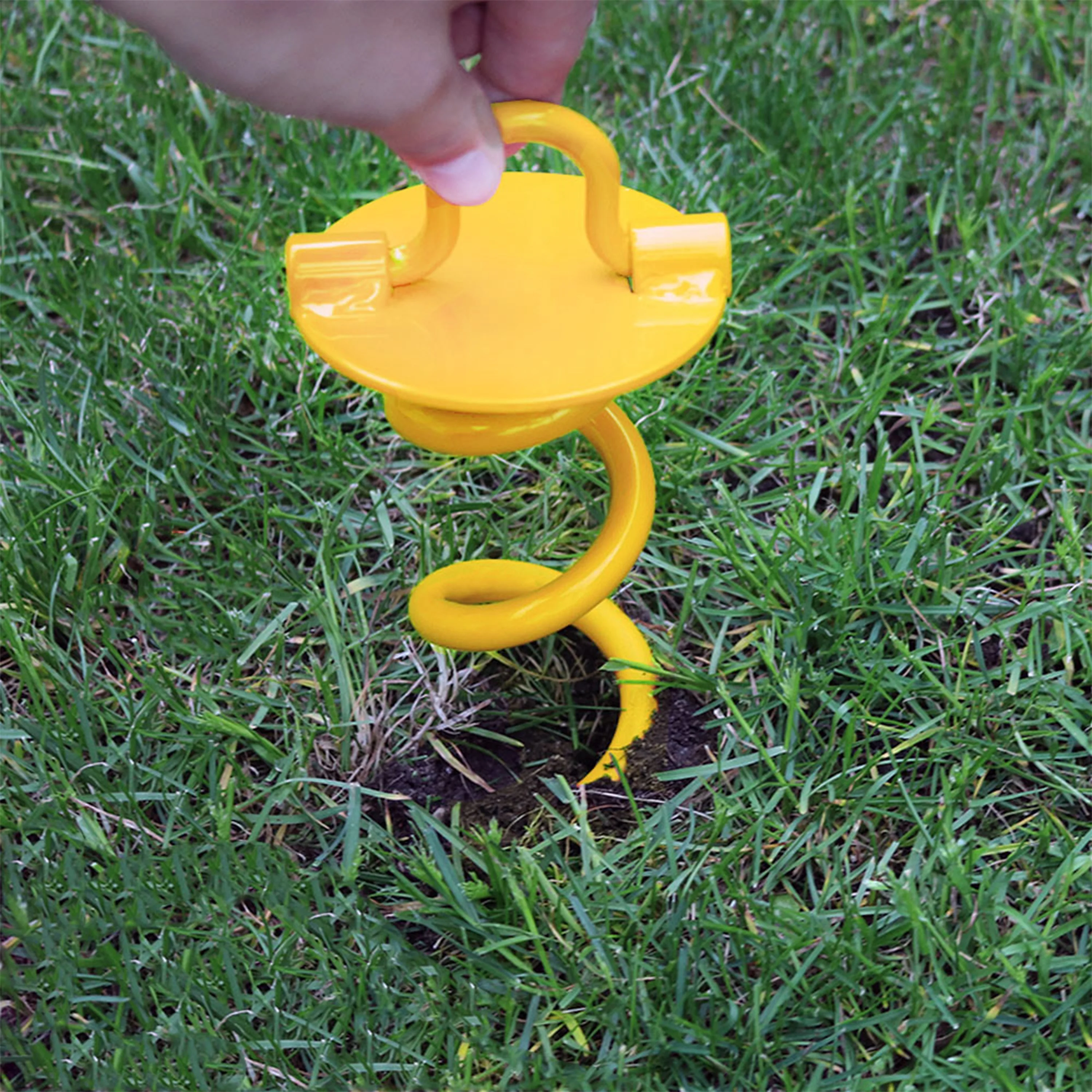 Sunnydaze Yellow Spiral Ground Anchor with Folding Ring - 16