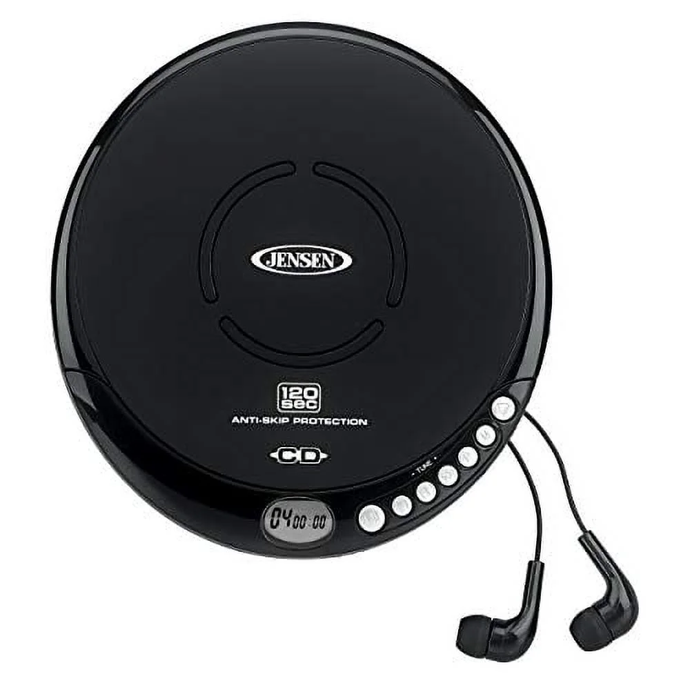 Jensen Portable CD-120BK Portable Personal CD Player Compact 120 SEC Anti-Skip CD Player - Lightweight & Shockproof Music Disc Player & FM Radio Pro-Earbuds for Kids & Adults