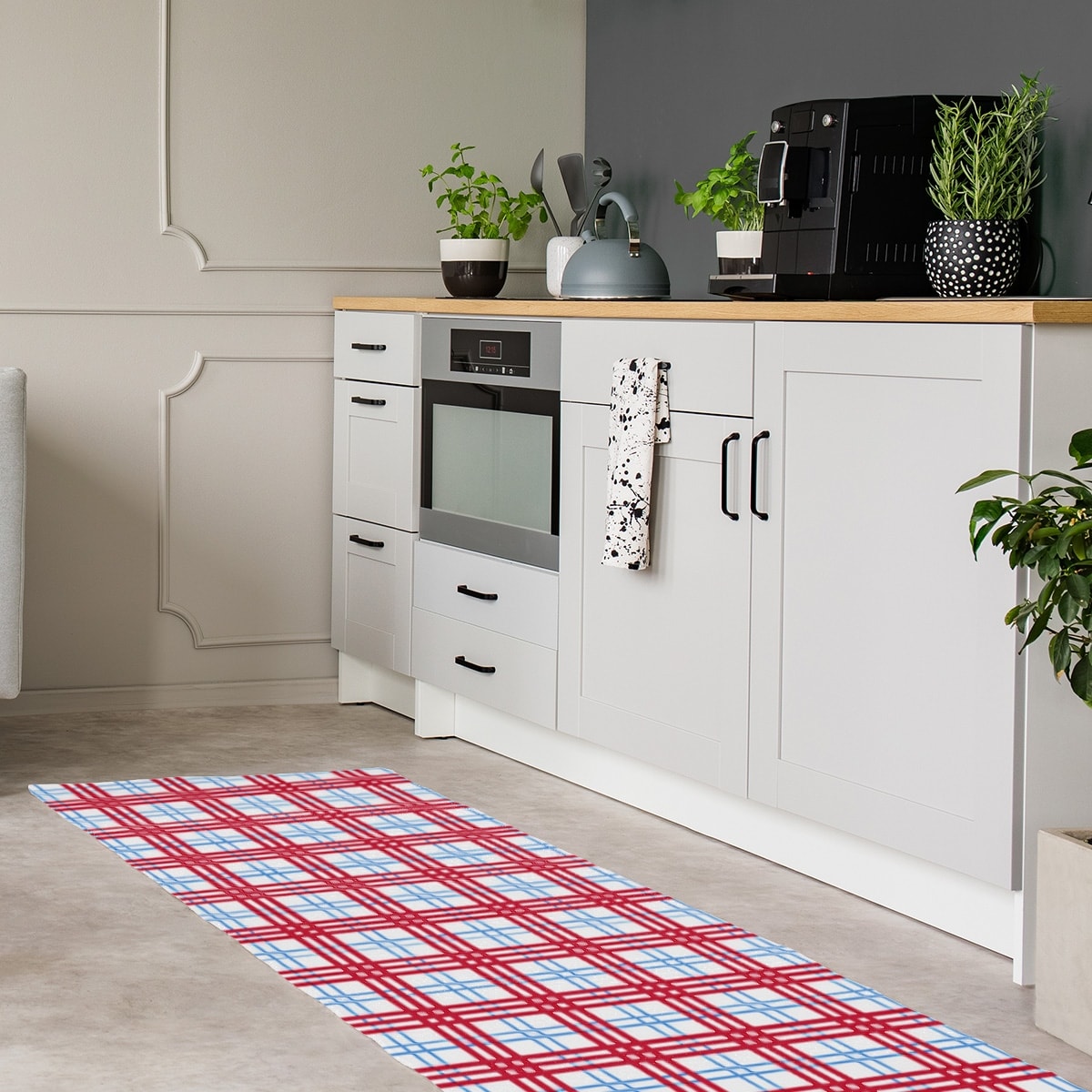 ArtVerse Houston Throwback Football Luxury Plaid Area Rug White/Light Blue/Red 2.5' x 8' 2' x 3'