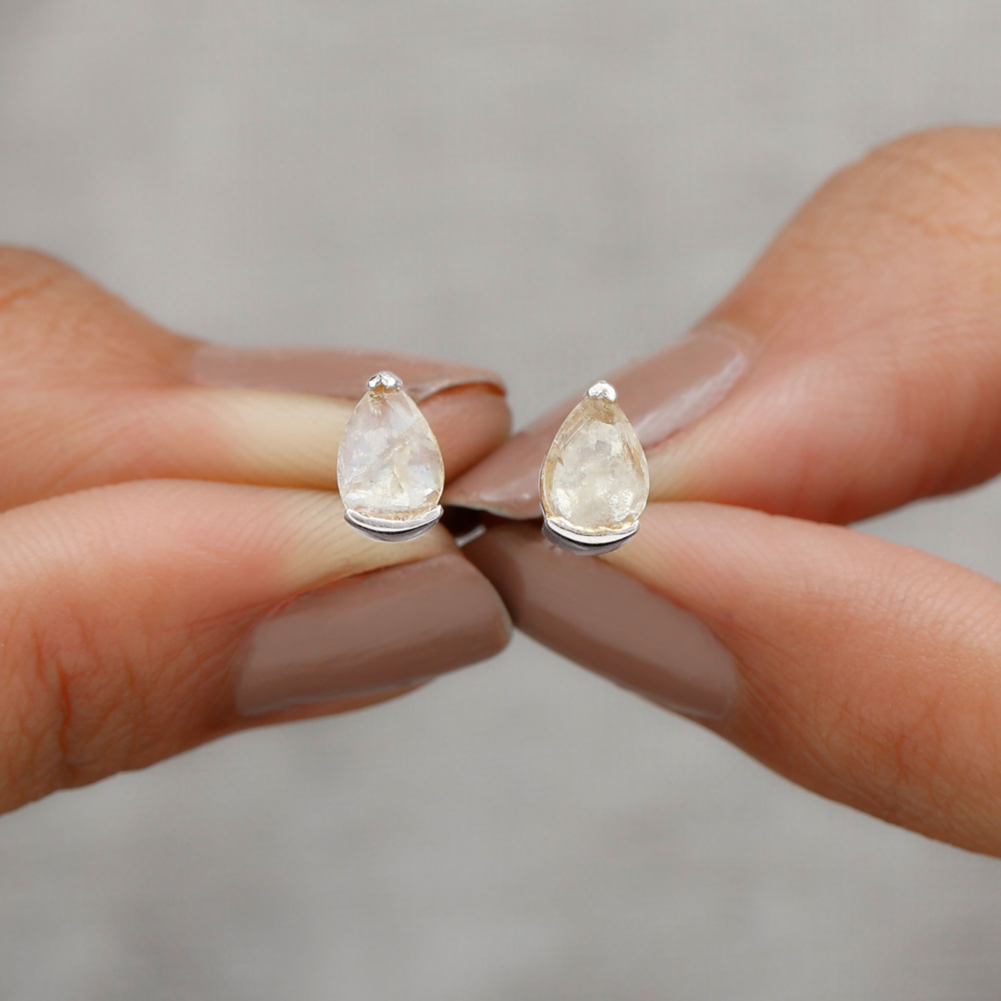 Half Bezel Set Moonstone Solitaire Stud Earrings (1.75 CT, AAA Grade), 925 Sterling Silver