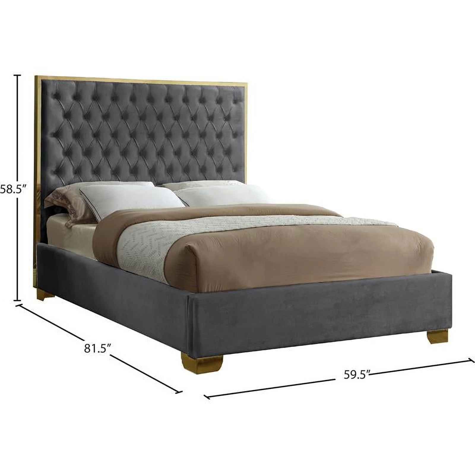 Meridian Furniture Lana Solid Wood and Velvet Full Bed in Gray