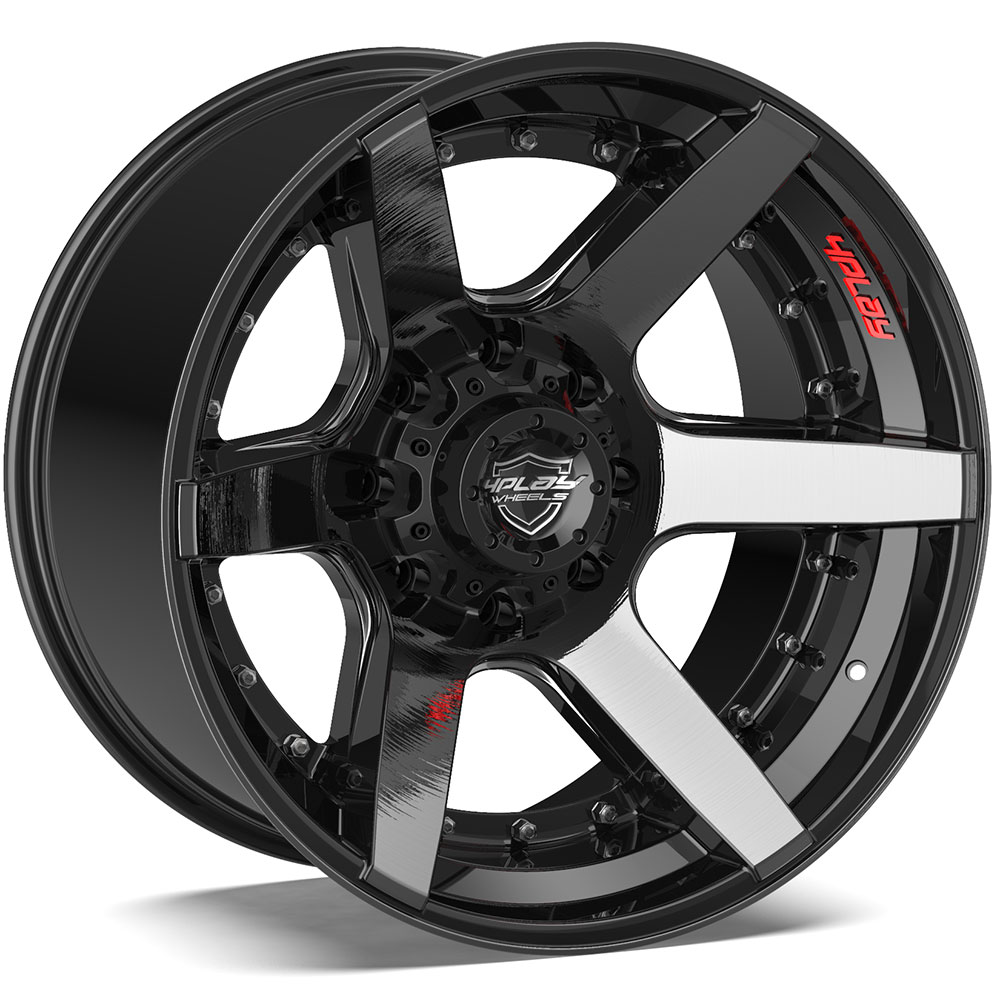 22x12 4PLAY Wheel for Chevy GMC 4P60 Brushed Black Rim
