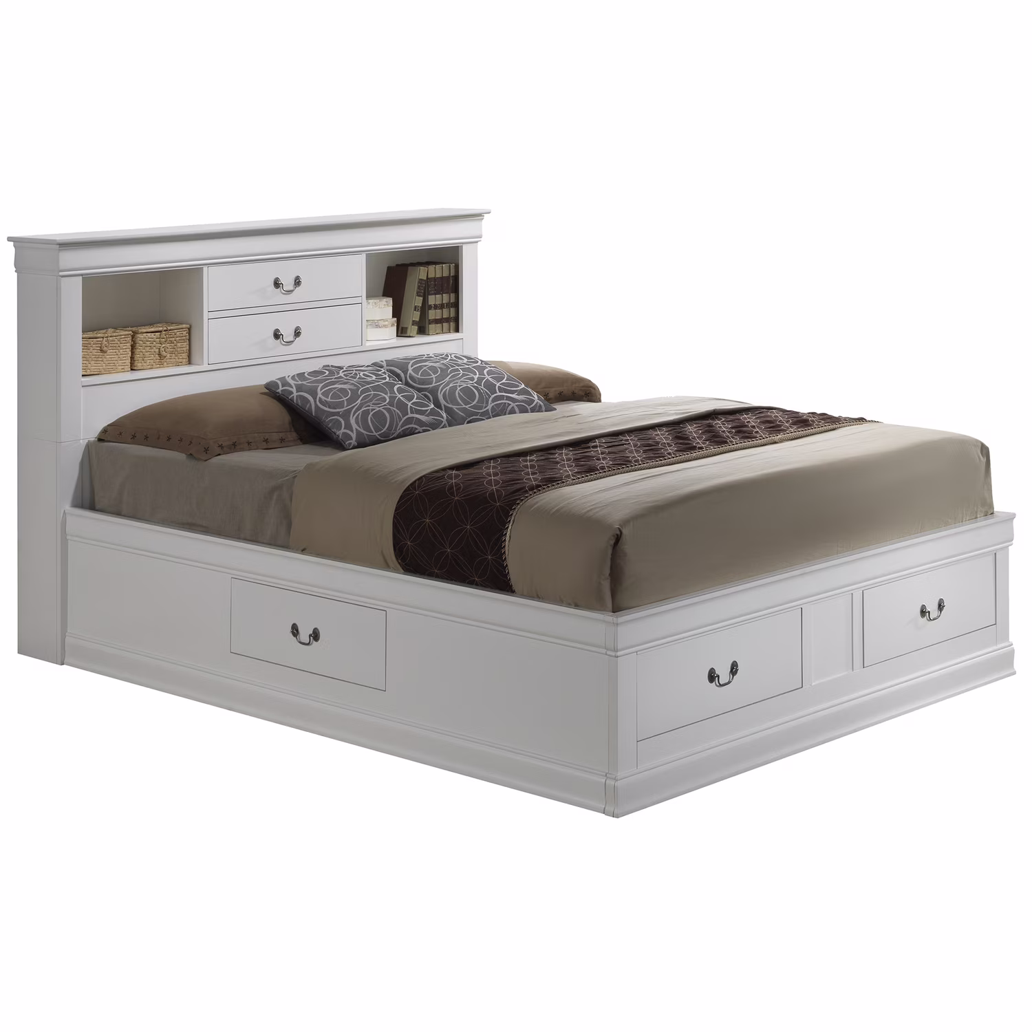 Passion Furniture Louis Philippe White Full Storage Platform Bed with 6 Storage Drawers