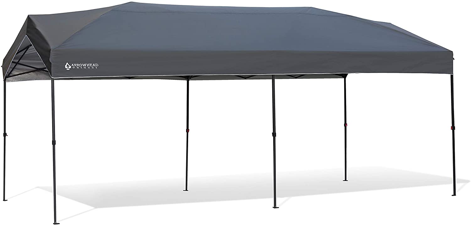 ARROWHEAD OUTDOOR 10’x20’ Pop-Up Canopy & Instant Shelter, Wheeled Carry Bag, Guide Ropes & Stakes Included, USA-Based (Grey)