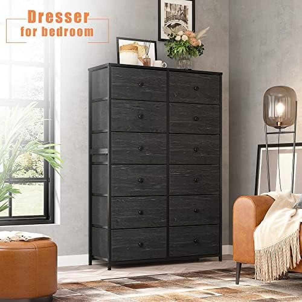 HOOMHIBIU 12 Drawer Dresser  Tall Dresser for Bedroom  Black Dresser & Chest of Drawers  Large Dressers Tall Chest of Drawer for Bedroom Closet Dresser with Wood Top and Metal Frame 3