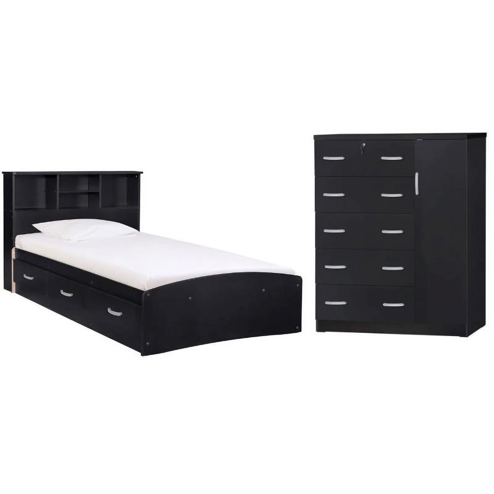 Home Square 2-Piece Set with Twin Captains Bed & 5-Drawer Tall Chest Wardrobe