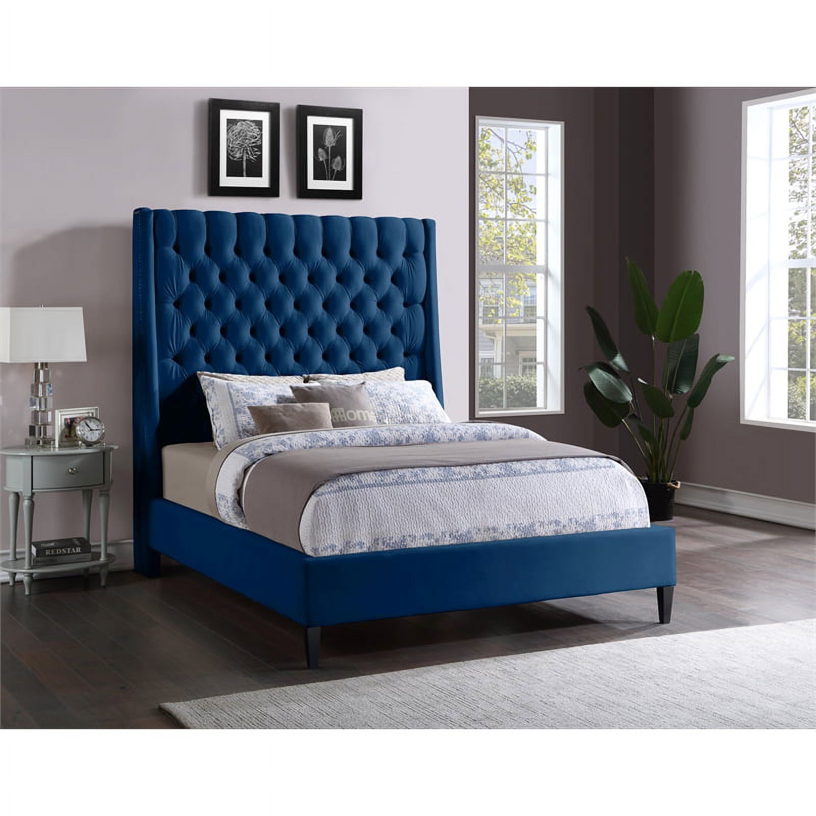 Meridian Furniture Fritz Navy Velvet Full Bed