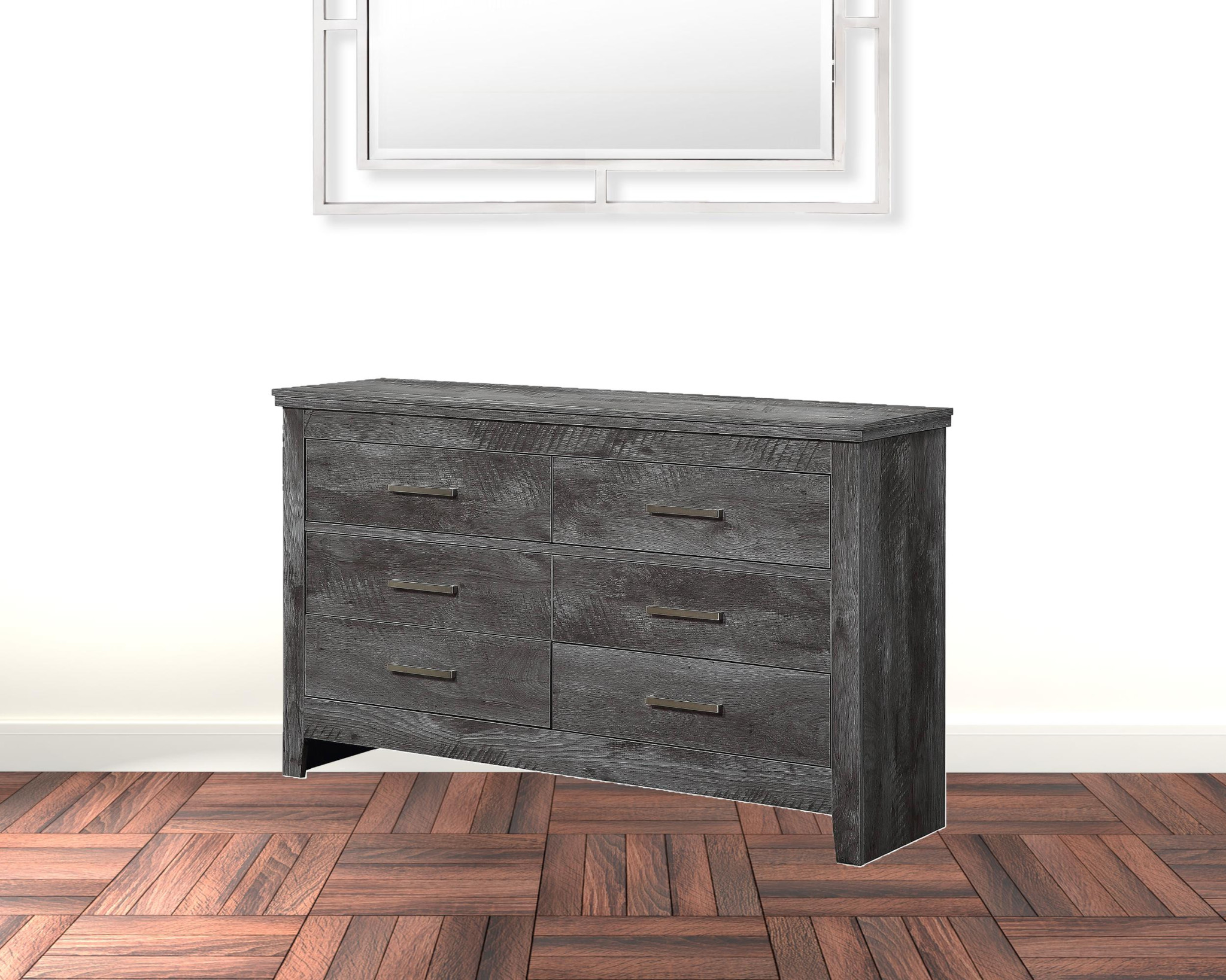 HomeRoots 486001 34 x 57 x 16 in. Gray Oak Solid Wood Six Drawers Double Dresser