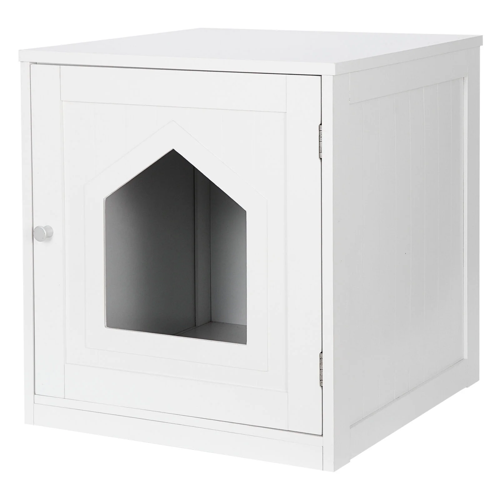 White Hidden Litter Box Cat Enclosure Nightstand End Table Kitty Pet House