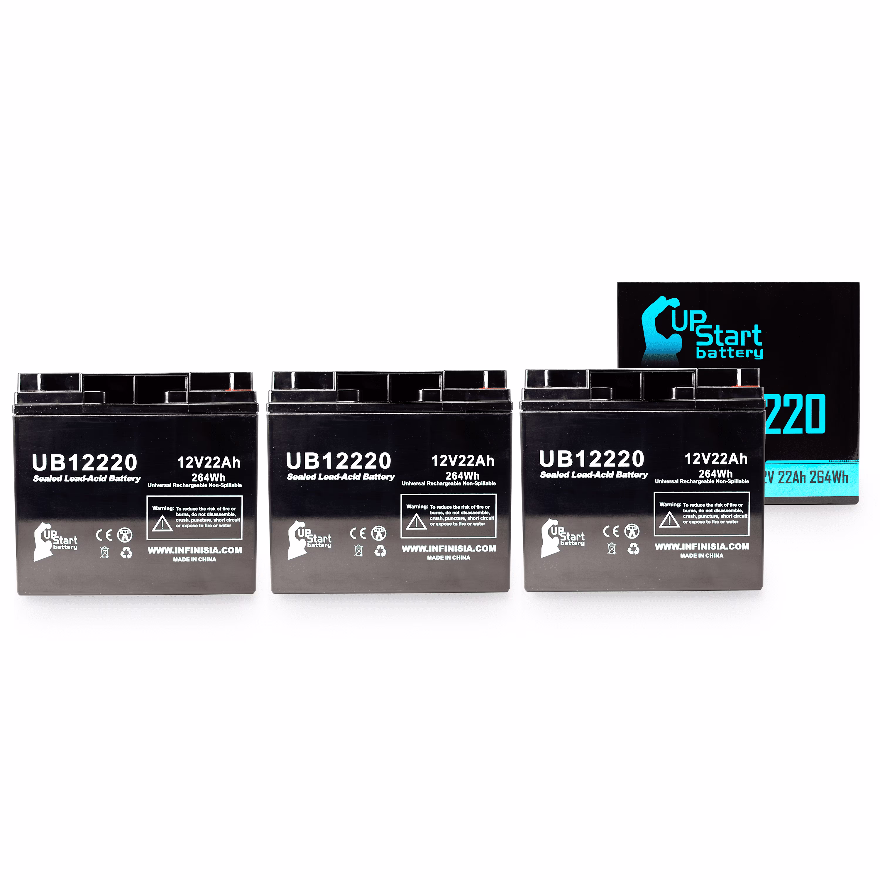 3x Pack - Compatible DYNACELL WP1712 Battery - Replacement UB12220 Universal Sealed Lead Acid Battery (12V, 22Ah, 22000mAh, T4 Terminal, AGM, SLA)