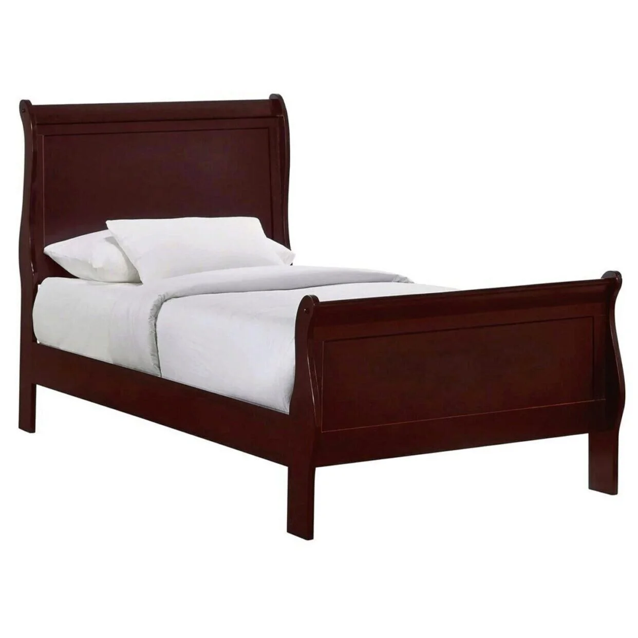 3pc Louis Philip Collection Transitional Twin Size Bedroom Set Panel Bed and 2x Nightstands Cherry Brown Finish Wooden Furniture