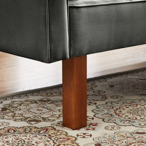 Linen upholstered modern convertible folding sofa bed with 4 solid wood feet and 1 metal center foot