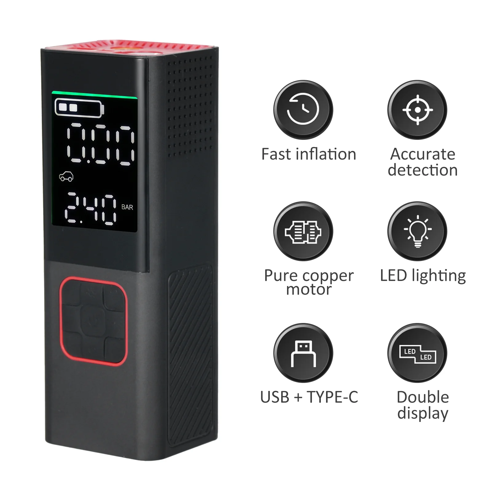 Carevas Tire Inflator Portable Air Compressor 160PSI Cordless Air Pump for Car Tires 2600mAh Battery Rechargeable Bike Air Pump with LCD Screen for Car Tires Motorcycle Bike Ball Bicycles