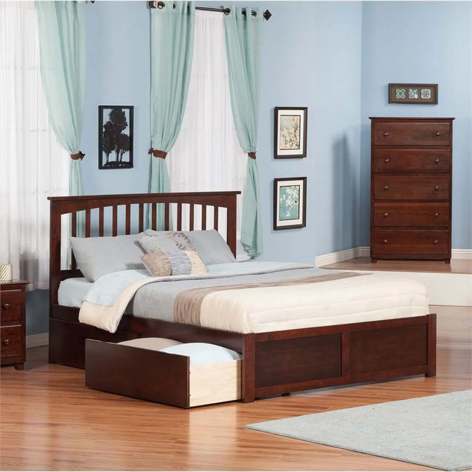 Leo & Lacey Urban Queen Storage Platform Bed in Walnut