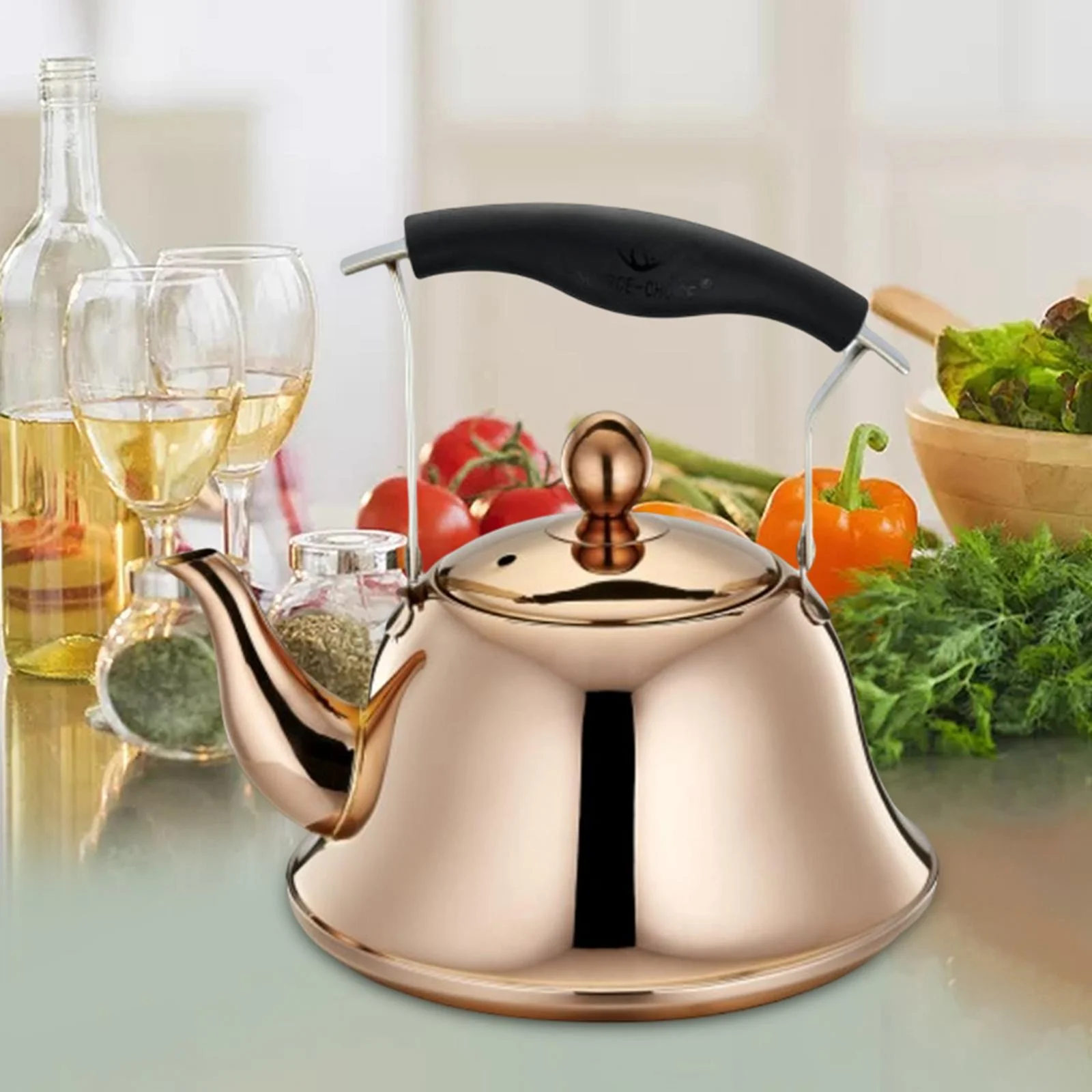 Household Whistling Kettle, Teapot Kettle Picnic Tea Pot 1L Large Capacity Kettle Sounding Kettle Induction Cookers , Rose en
