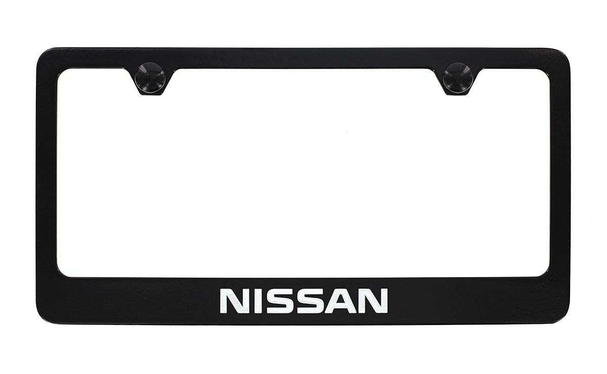 Nissan wordmark black coated metal license plate frame holder 2 hole