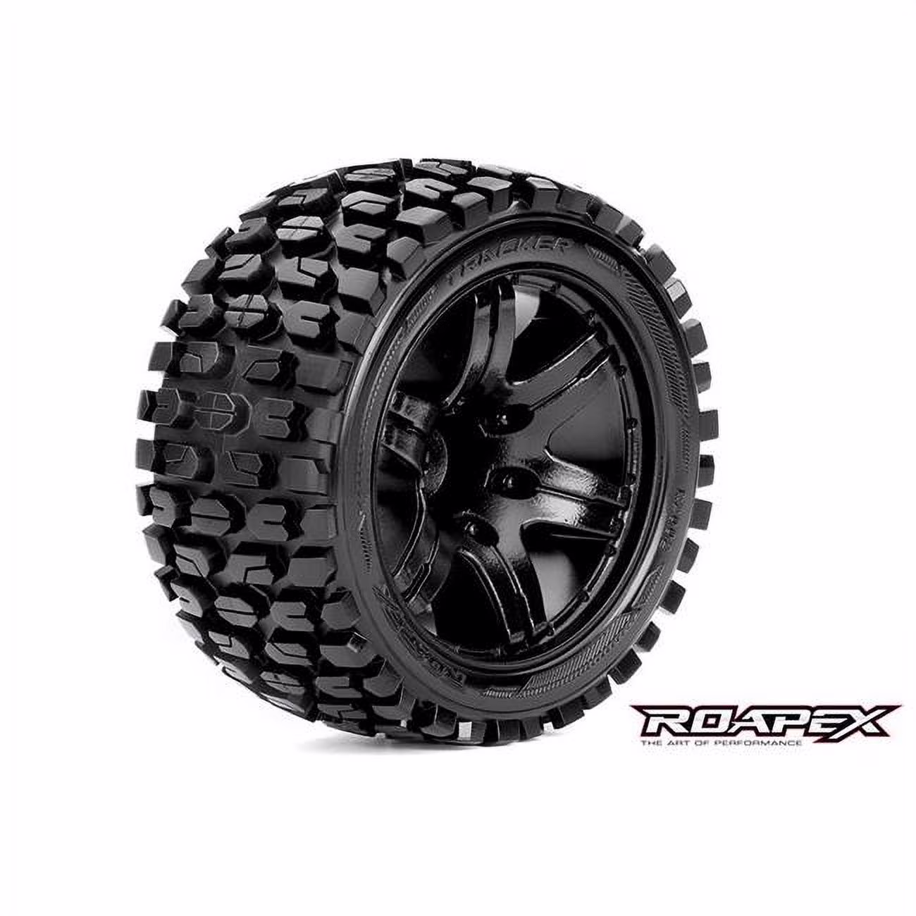 Roapex RC ROPR2002-B2 Tracker 1-10 Stadium Truck Tire Black Wheel with 0.5 Offset