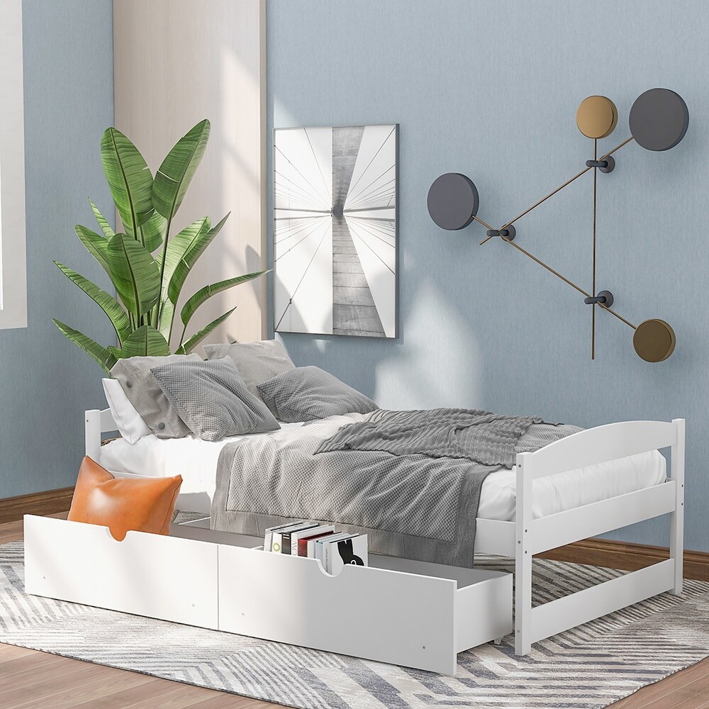 Bedroom Twin size Platform bed, with two drawers Grey
