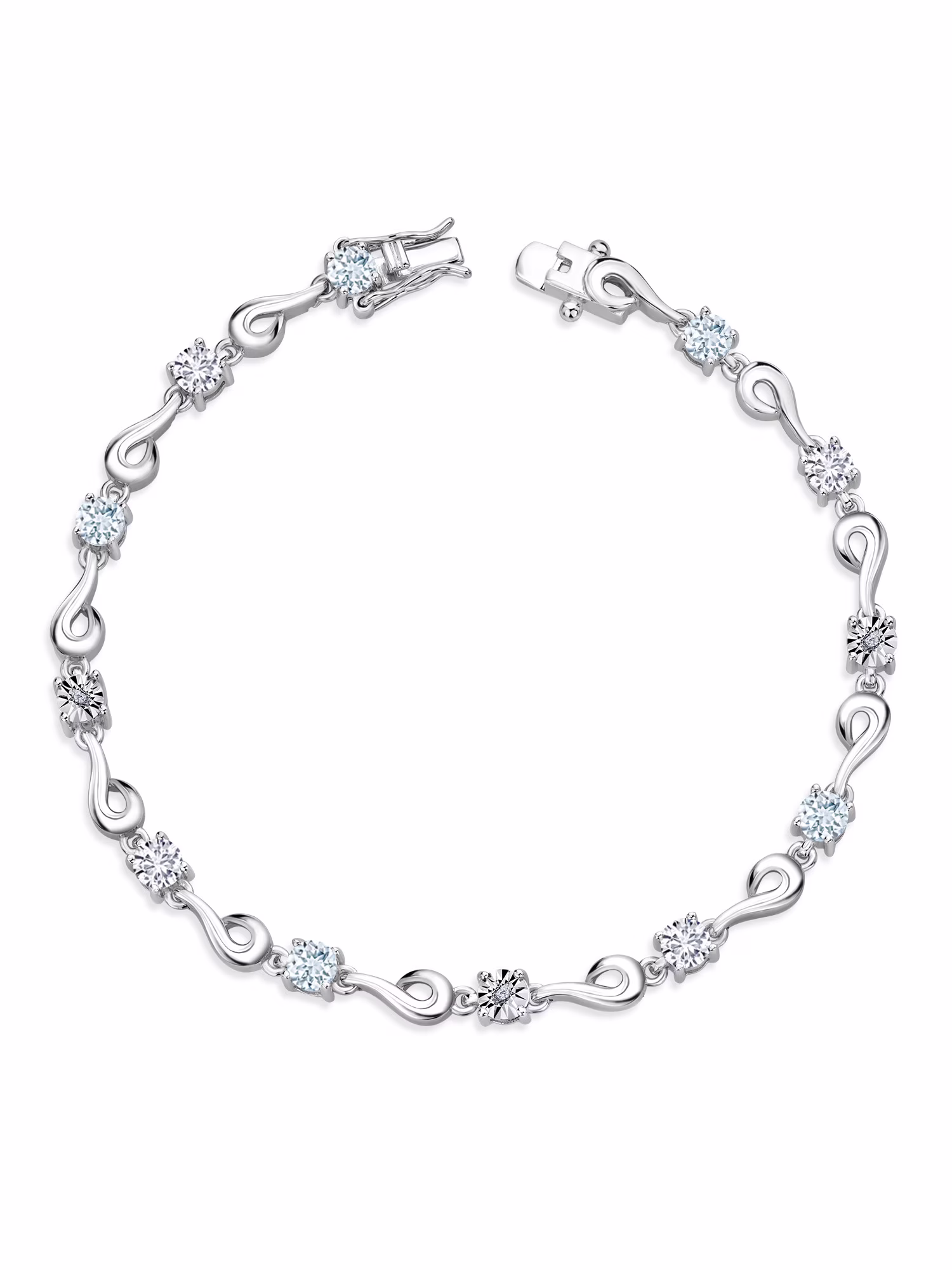 Gem Stone King 925 Sterling Silver Sky Blue Aquamarine and White Lab Grown Diamond Bracelet For Women (2.35 Cttw, Gemstone March Birthstone, Round 4MM, 6.5 inch)
