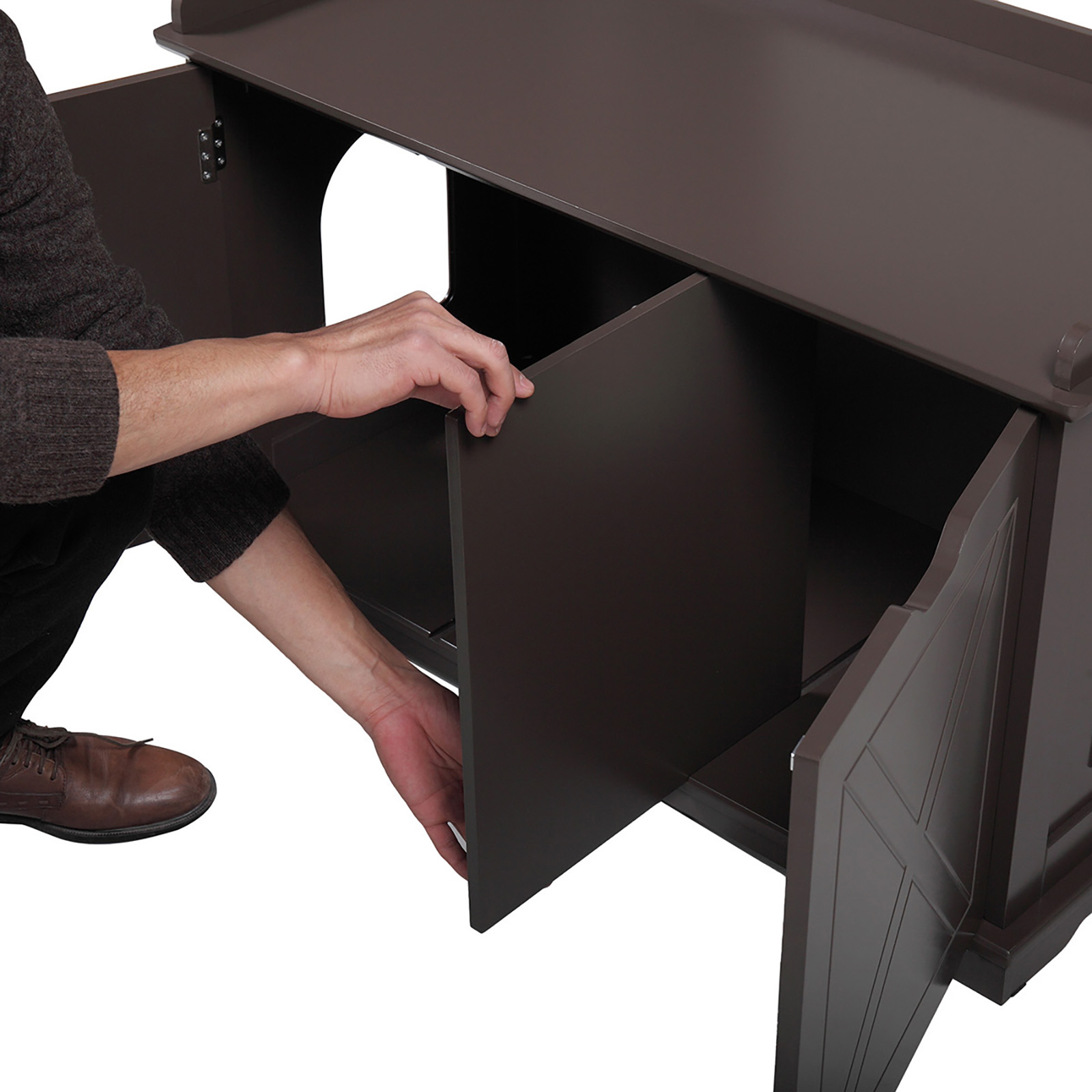 Dcenta Cat Washroom Bench, Wood Litter Box Cover with Spacious Inner, Ventilated Holes, Removable Partition, Easy Access,Chocolate Brown