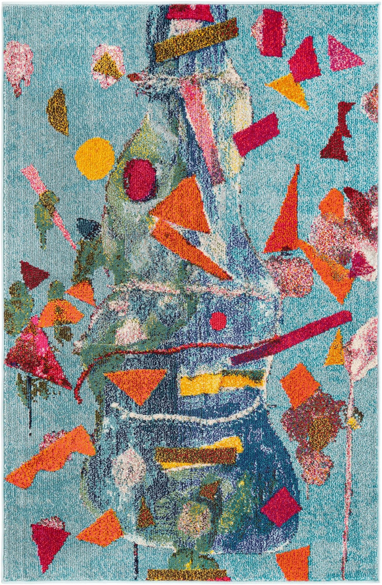 Rugs.com Vivid Collection Rug – 4' x 6' Aqua Medium-Pile Rug Perfect For Living Rooms, Large Dining Rooms, Open Floorplans