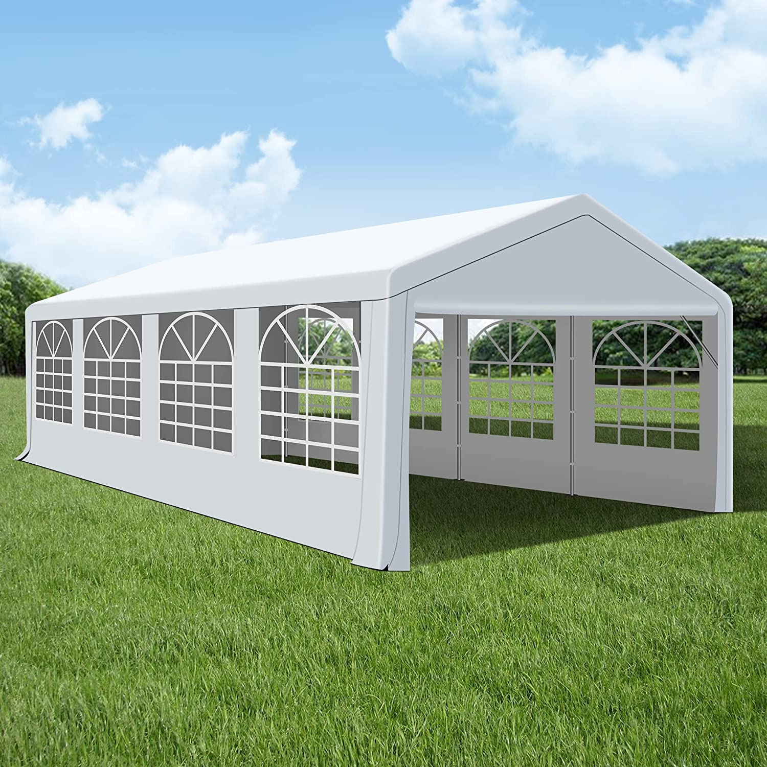 COVERONICS 13x26FT Patio Party Tent with Windows - Heavy Duty Wedding Tent with 2 Roll-up Doors, Canopy Gazebo for Outdoor Activities, Party Events, Festivals
