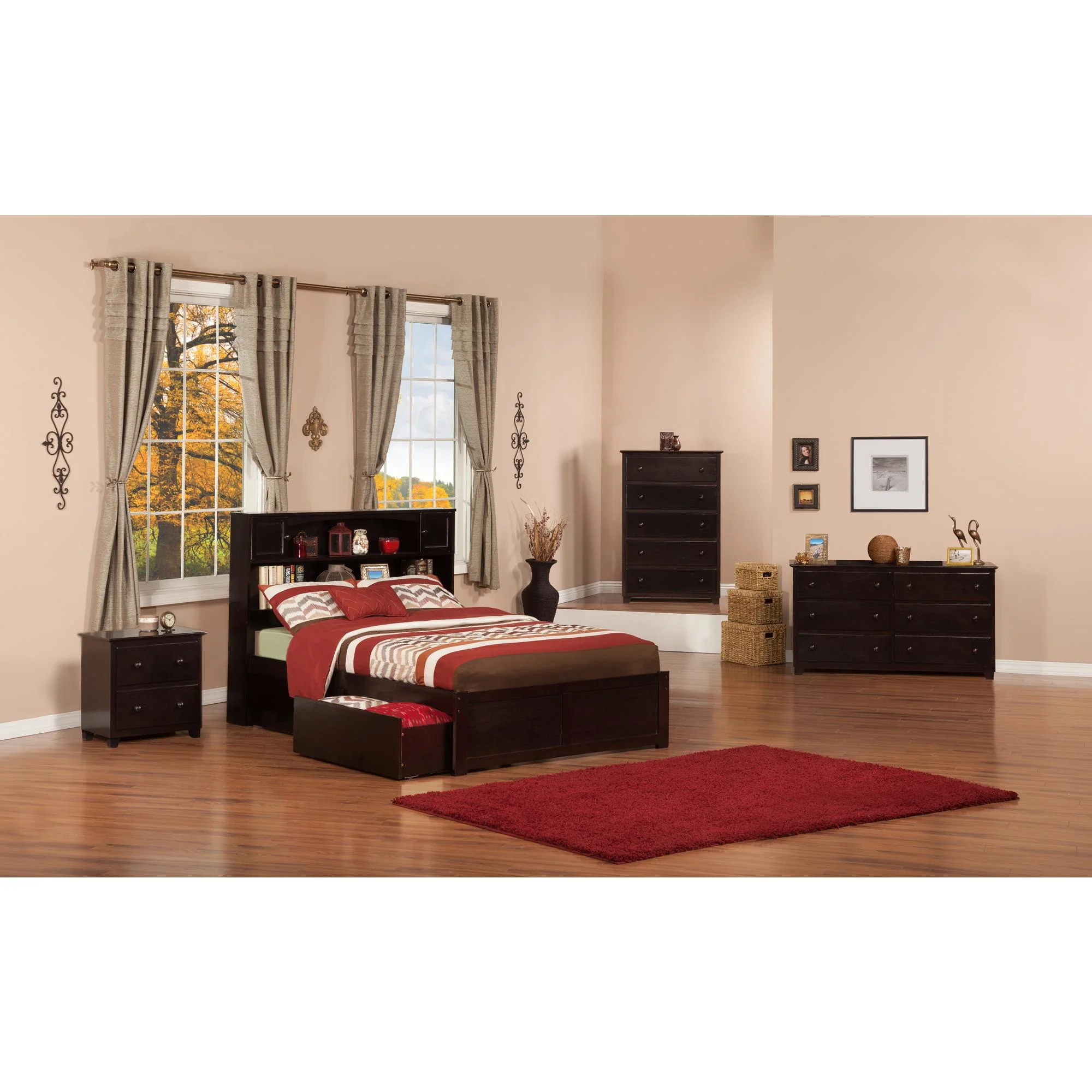 Newport Platform Bed with Flat Panel Foot Board and 2 Urban Bed Drawers, Multiple Sizes, Multiple Colors