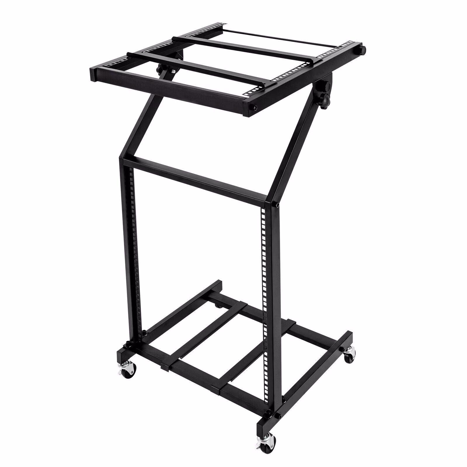 12U/16U Freestanding DJ Mixer Stand  Studio Equipment Cart , Black Angle Adjustable DJ Cart with Wheels
