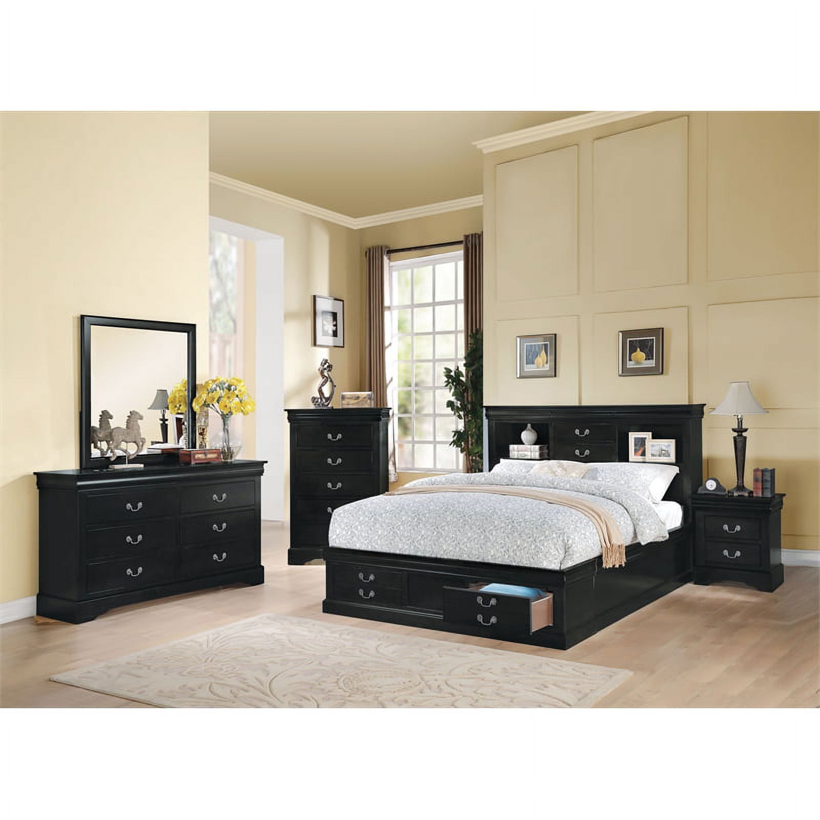 Bowery Hill Traditional / Modern wood Queen Bed in Black Finish