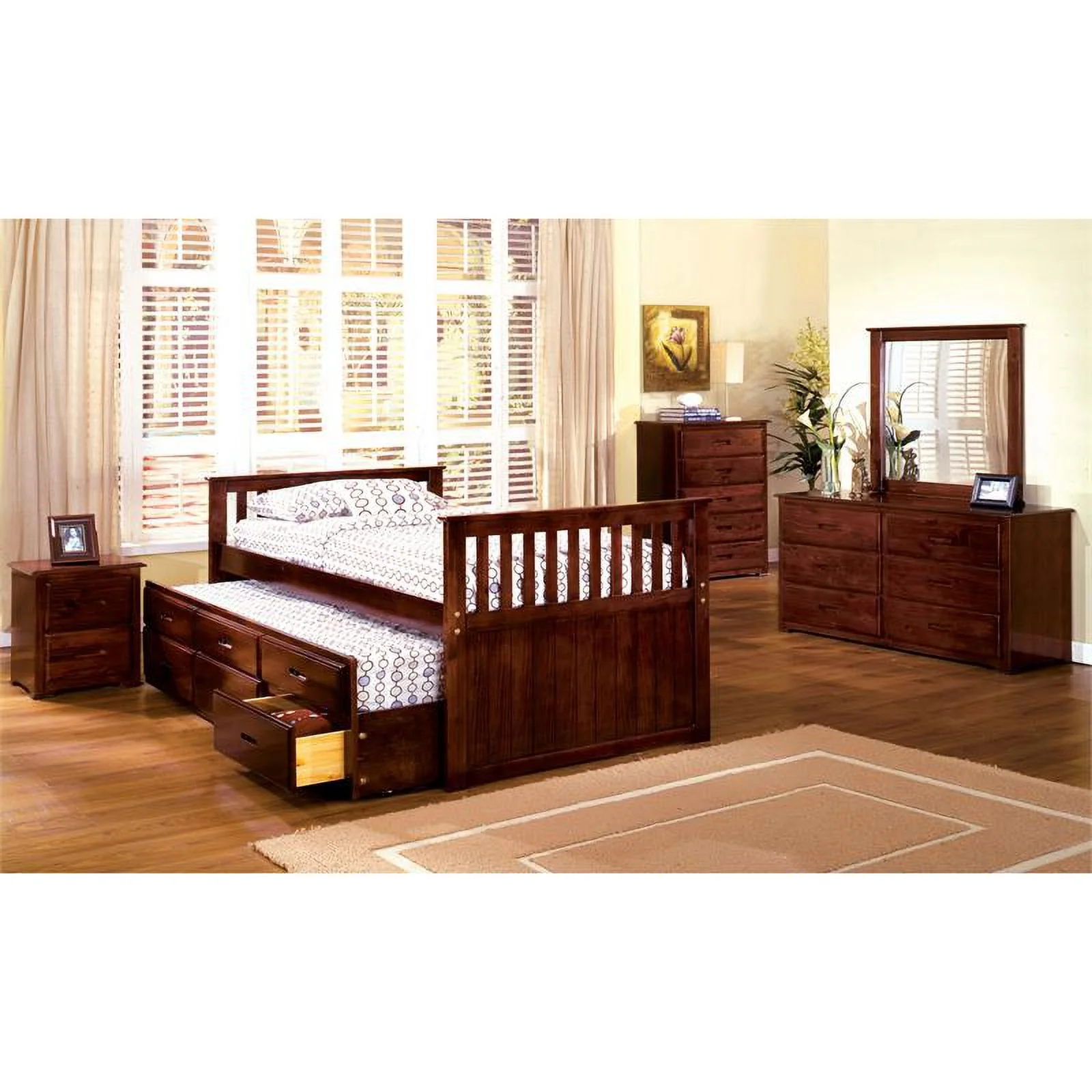 Furniture of America Tahoe Wood Twin Bed with Trundle in Cherry