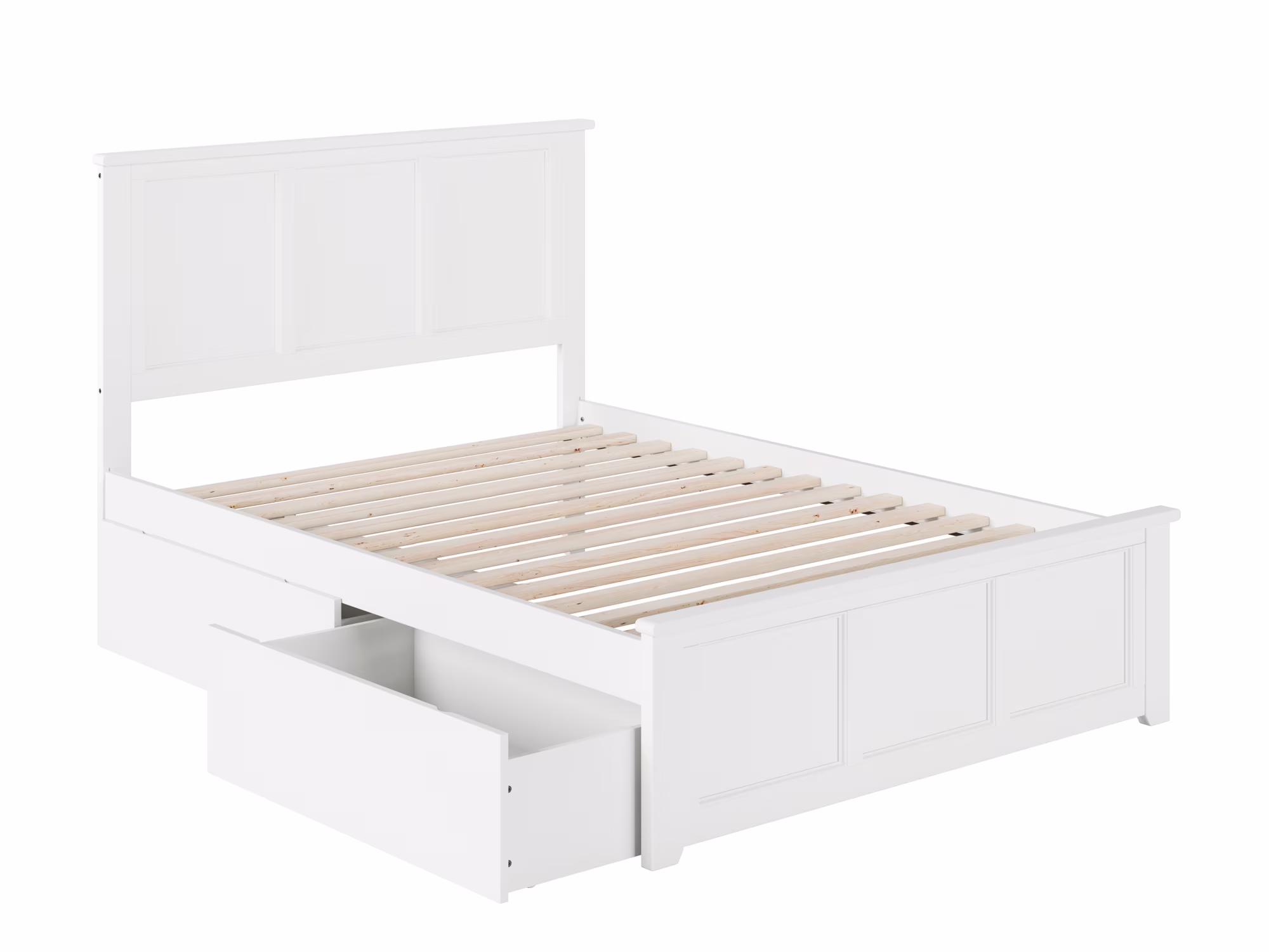 AFI Madison Full Wood Platform Bed with Matching Footboard & 2 Storage Drawers in White