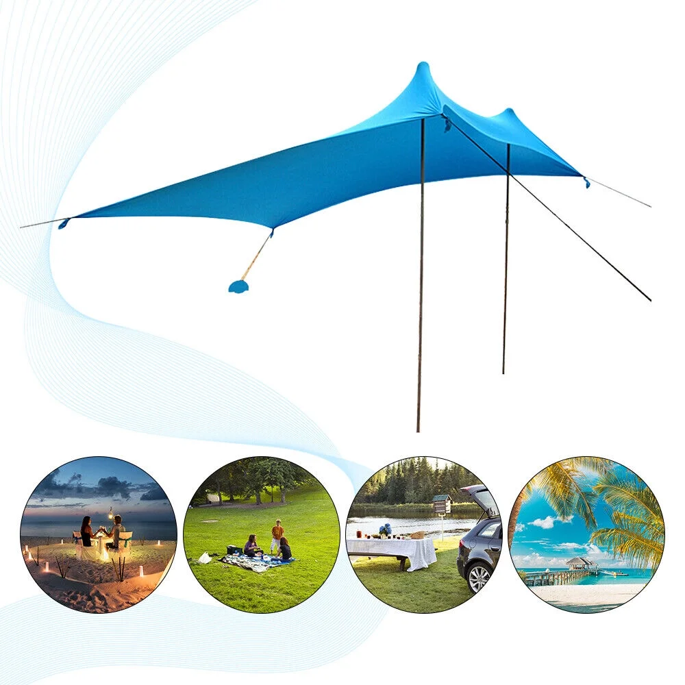 10FT Protection Beach Shelters Tent Garden Beach Patio Pool Sun Canopy Tent Blue Picnic Camping Sun Canopy Tent Sun Shelter