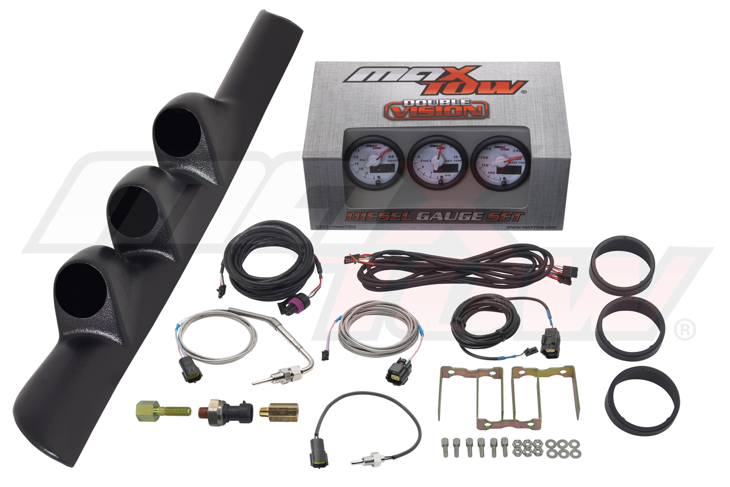 MaxTow 1998-2002 Dodge Ram Cummins Triple Gauge Package with White & Green DS1 Gauge Set