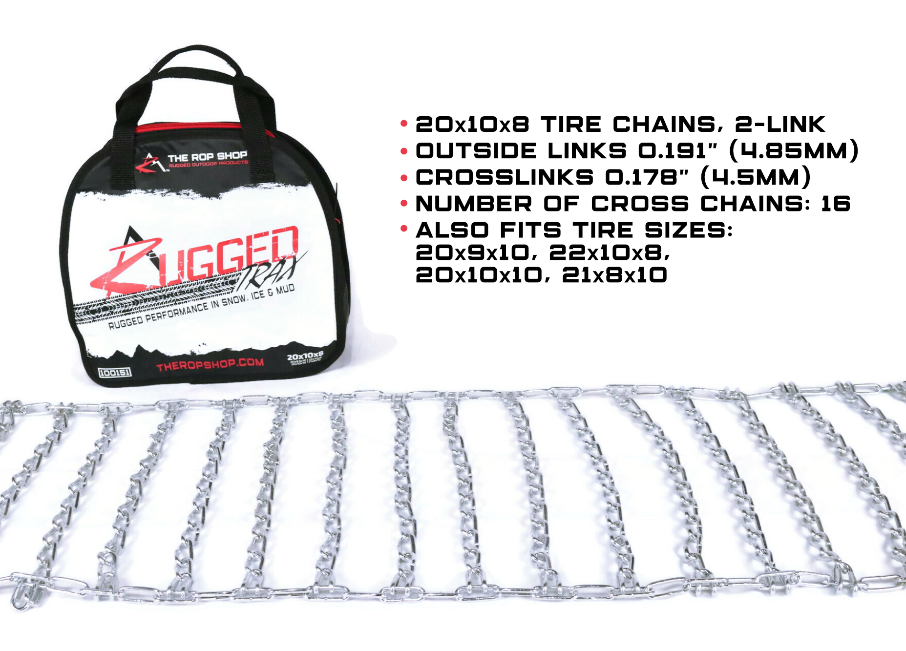 The ROP Shop | Pair 2 Link Tire Chains 20x10.00x8 For Sears Craftsman Lawn Mower Tractor Rider