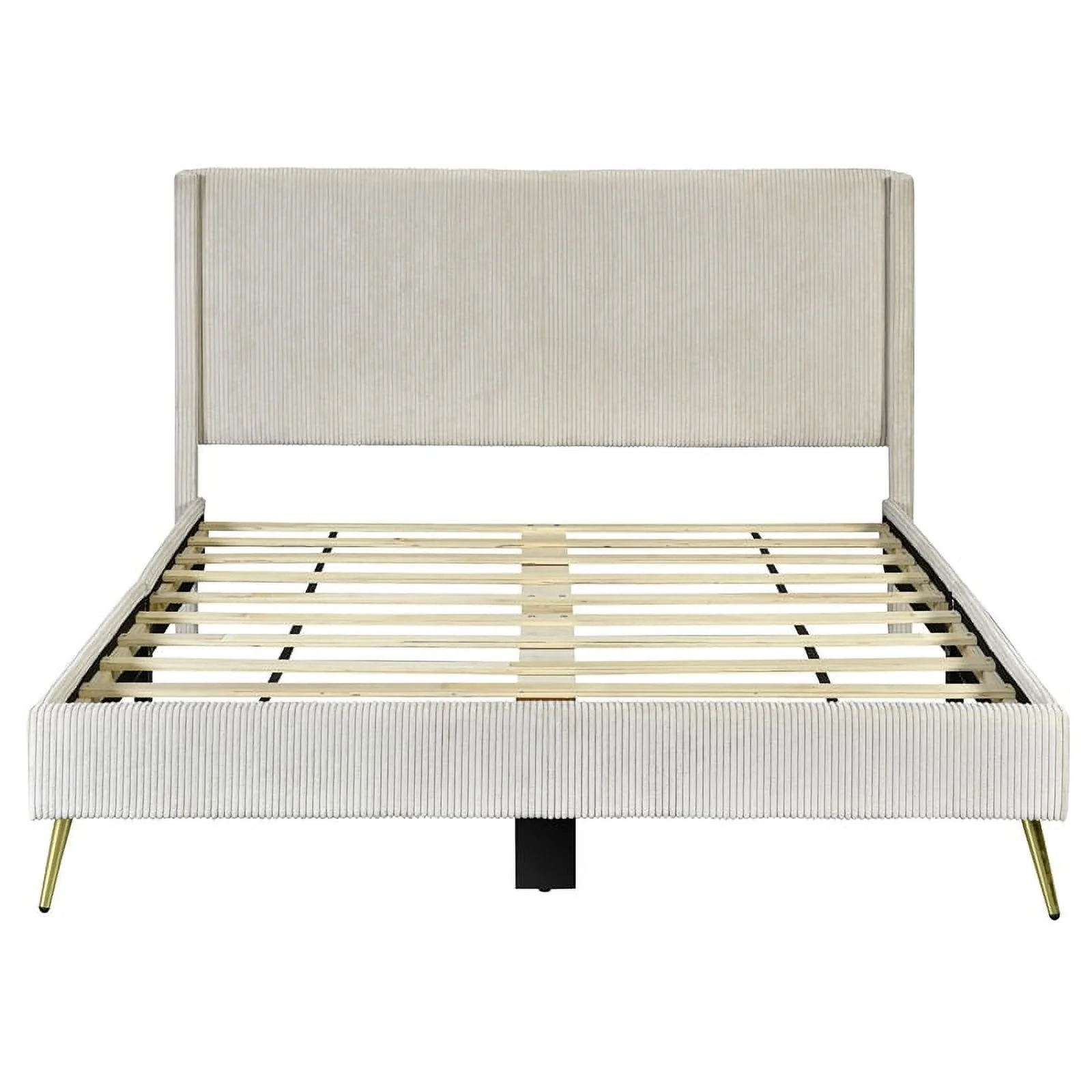 Better Home Products Vita Solid Wood & Velvet Full Size Platform Bed in Cream