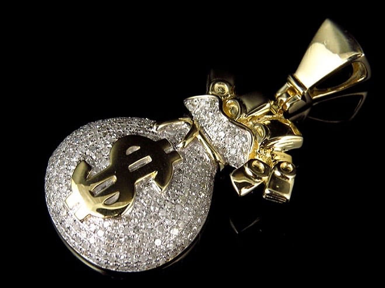 10K Yellow Gold Genuine Diamond Money Bag 1.5 Inch Charm Pendant (1.75ct)