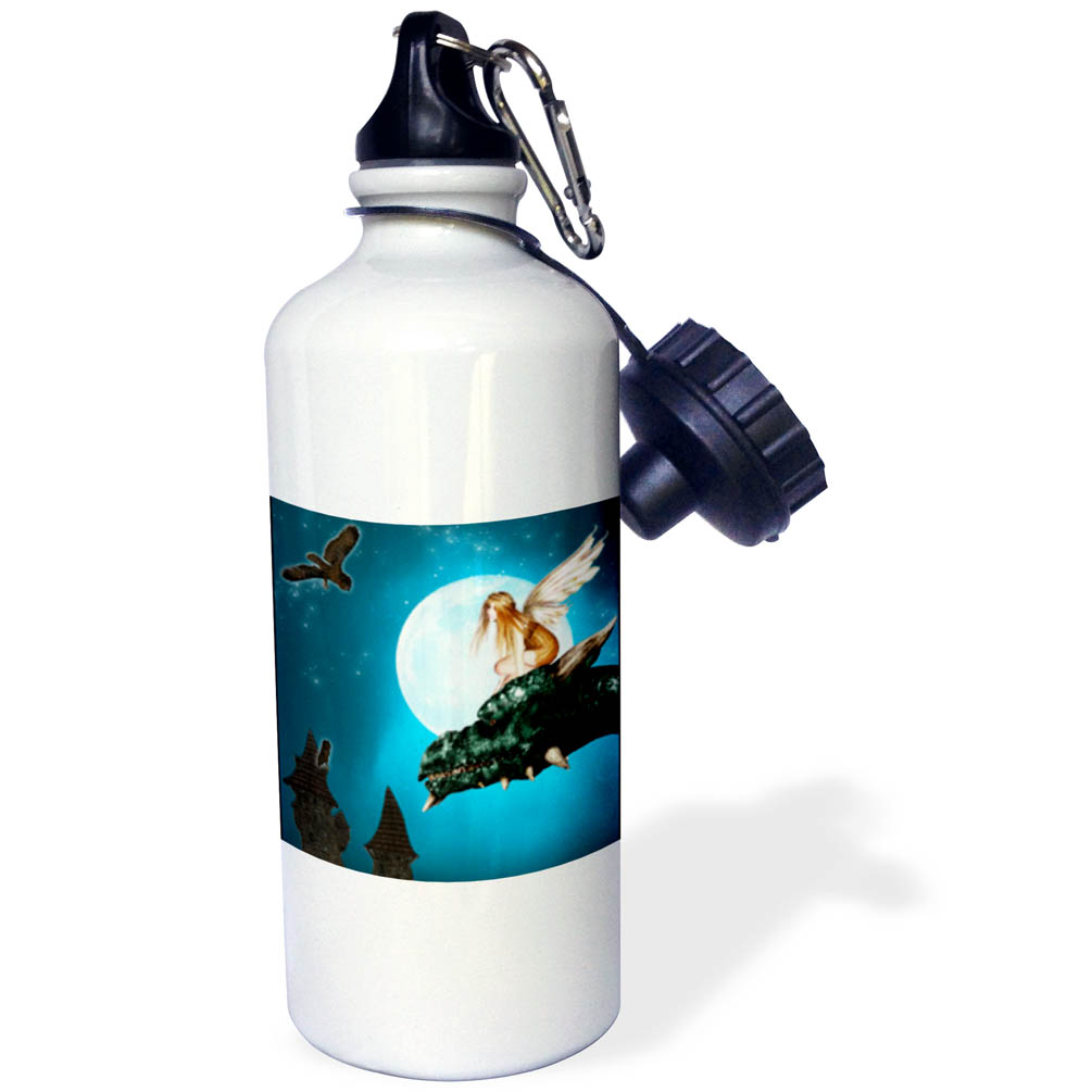 Fairy Dragon Fantasy with Moon and Owls 21 oz Sports Water Bottle wb-25967-1