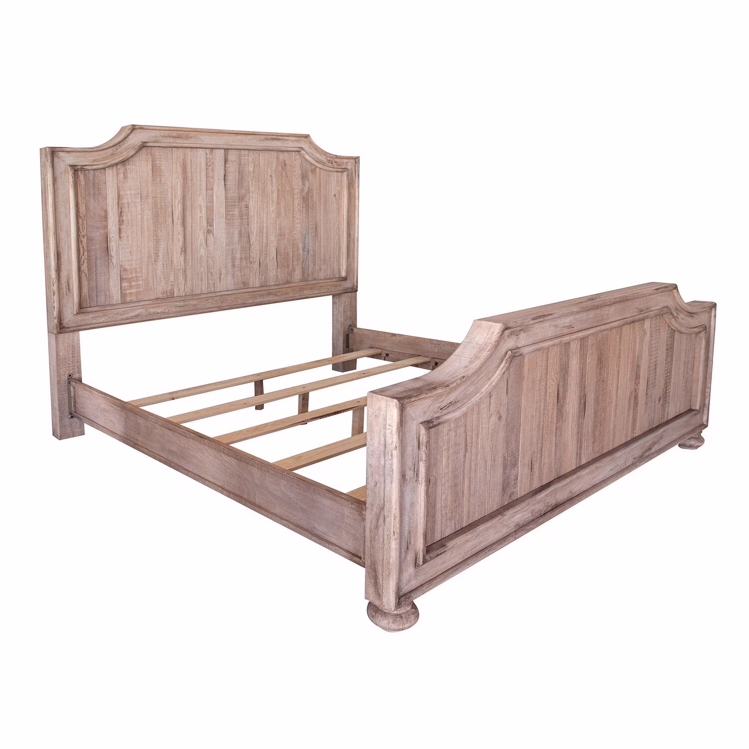 Benjara Genie King Size Bed, Curved Style Headboard and Footboard, Brown Mango Wood
