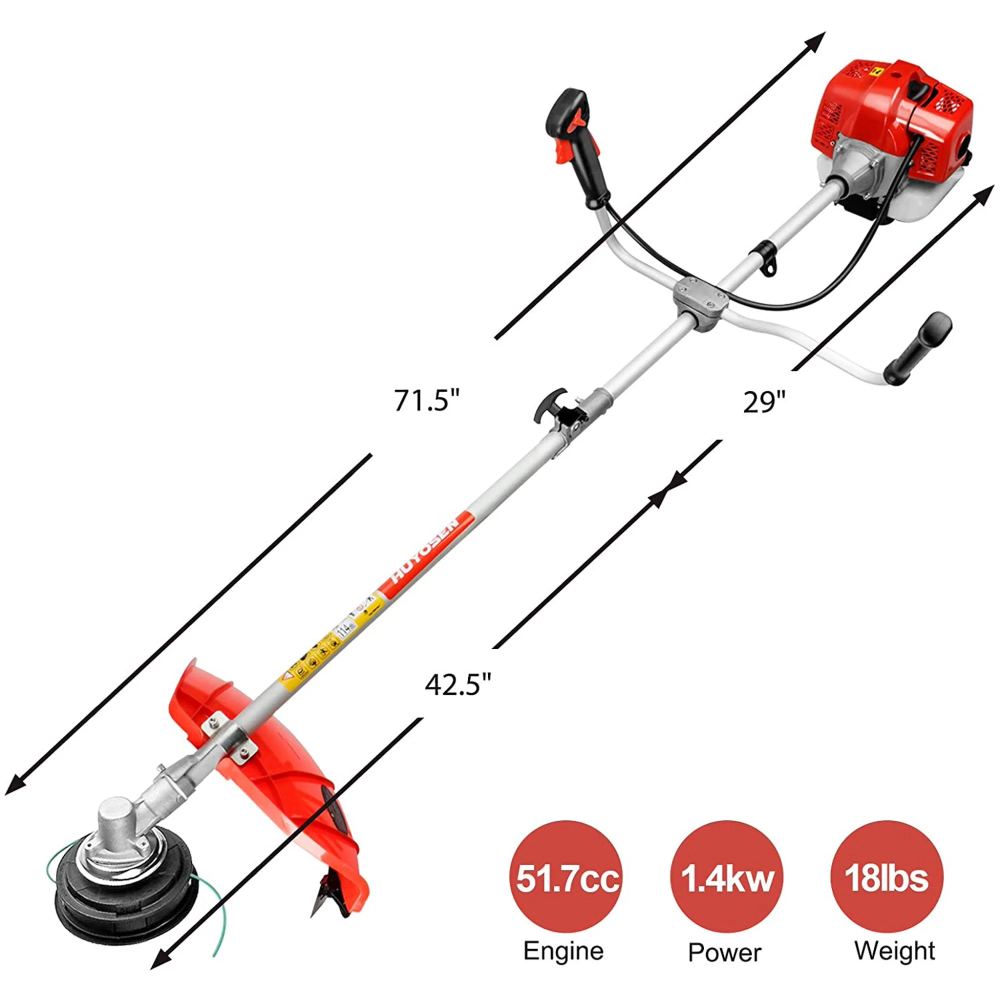 HUYOSEN 51.7CC Grass String Trimmers Gas Straight Shaft Brush Cutter Gasoline Powered Grass Weed Trimmer Straight Shaft Gas Weeder Eater Cutter