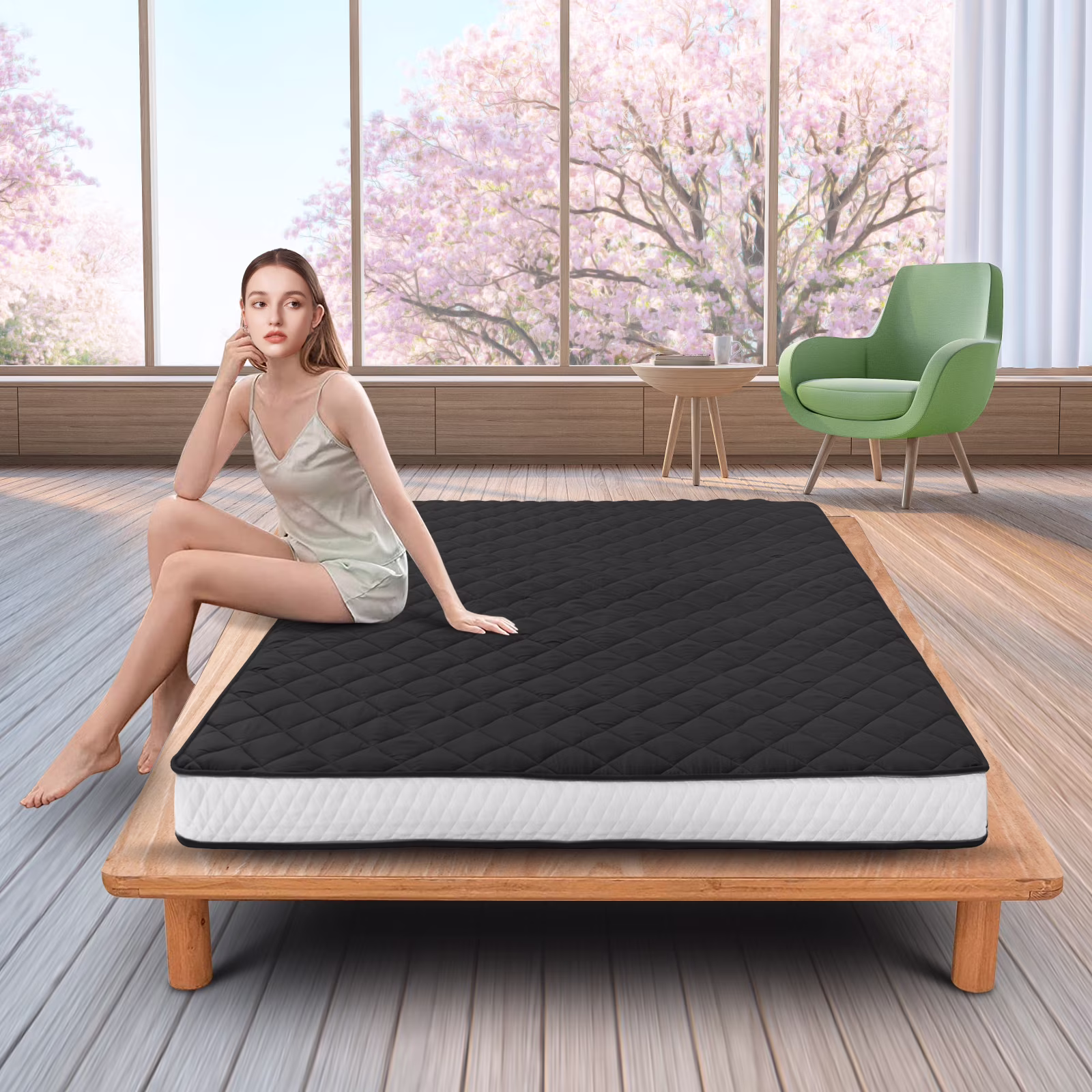 ABORON Diamond Patterned Mattress,4 Inch Extra Thick Sleeping Bed For Floor,Roll Up Mmemory Foam Mattress , Folding Floor Lounger Guest Bed Pad