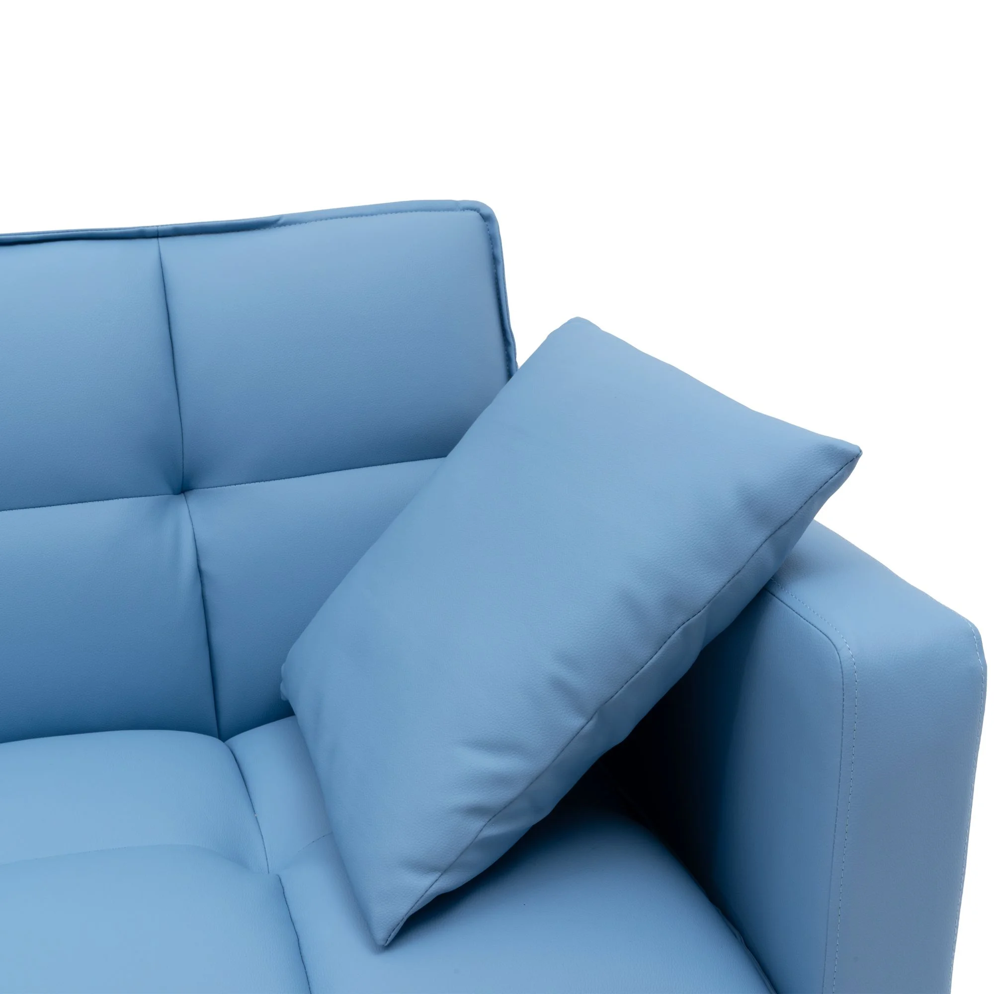 Loveseat Sofa Convertible Sofa Bed Sleeper PU leather Living Room Couches 2 Seating Chair with 2 Pillows Blue