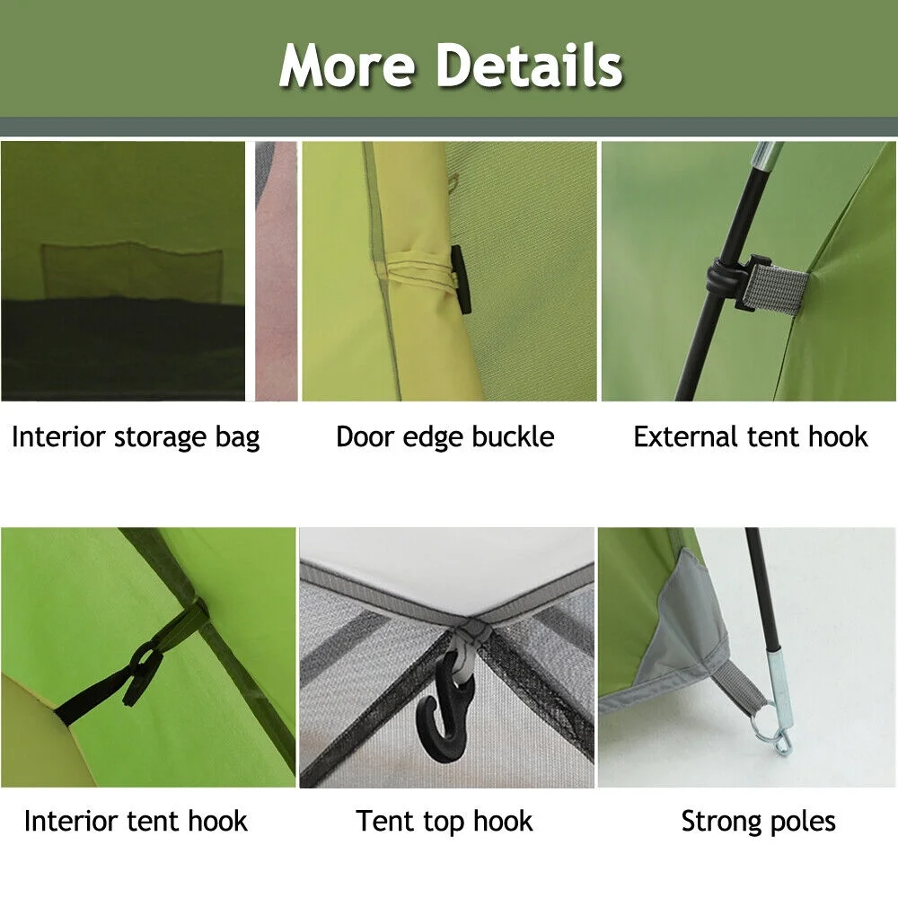 HOMEYA 3-4 Person Dome Camping Tent With Vestibule, 2 Room, Double Layer, Family Tunnel Tent, Green