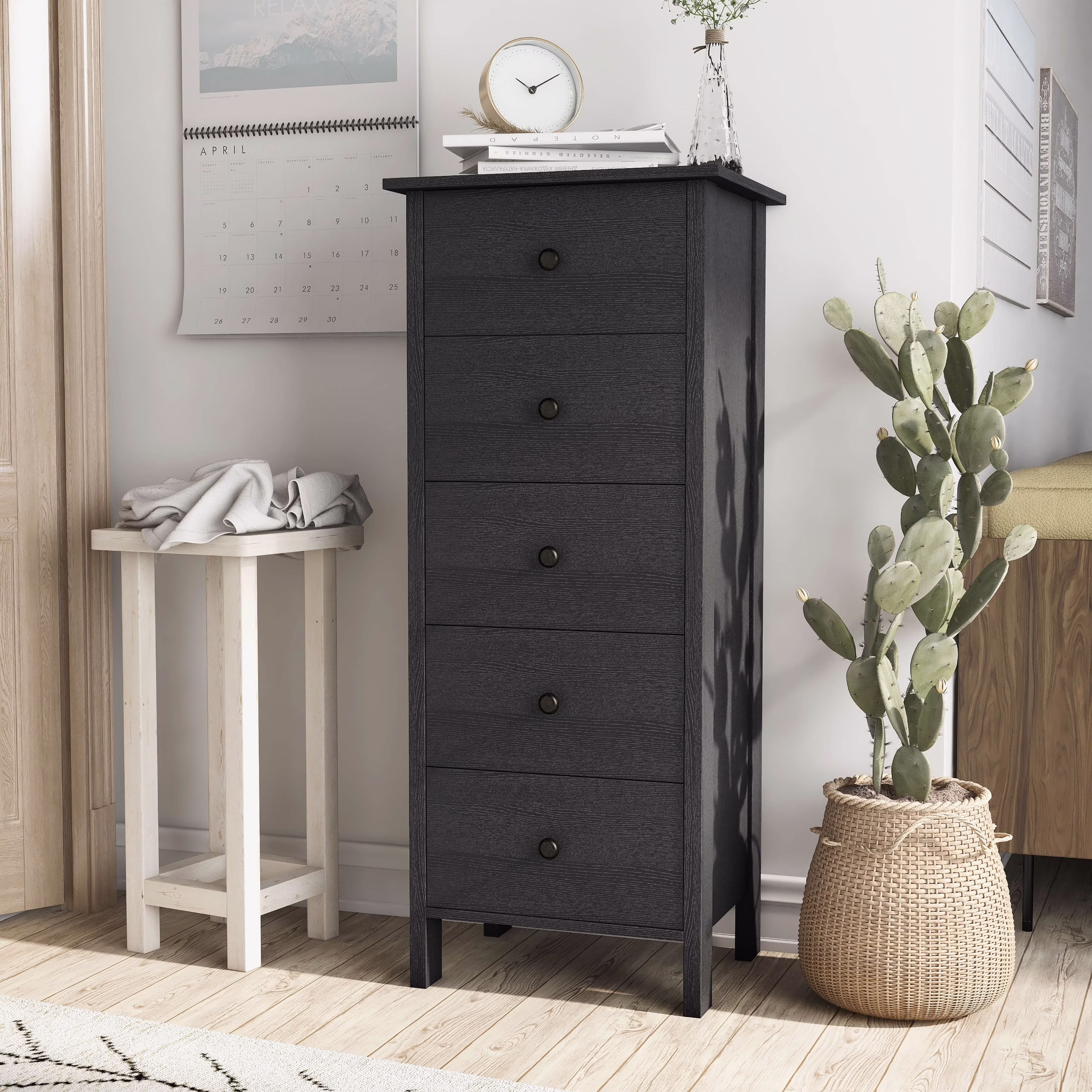 Denhour DH BASIC Transitional 5-Drawer Neutral Chest by  Black