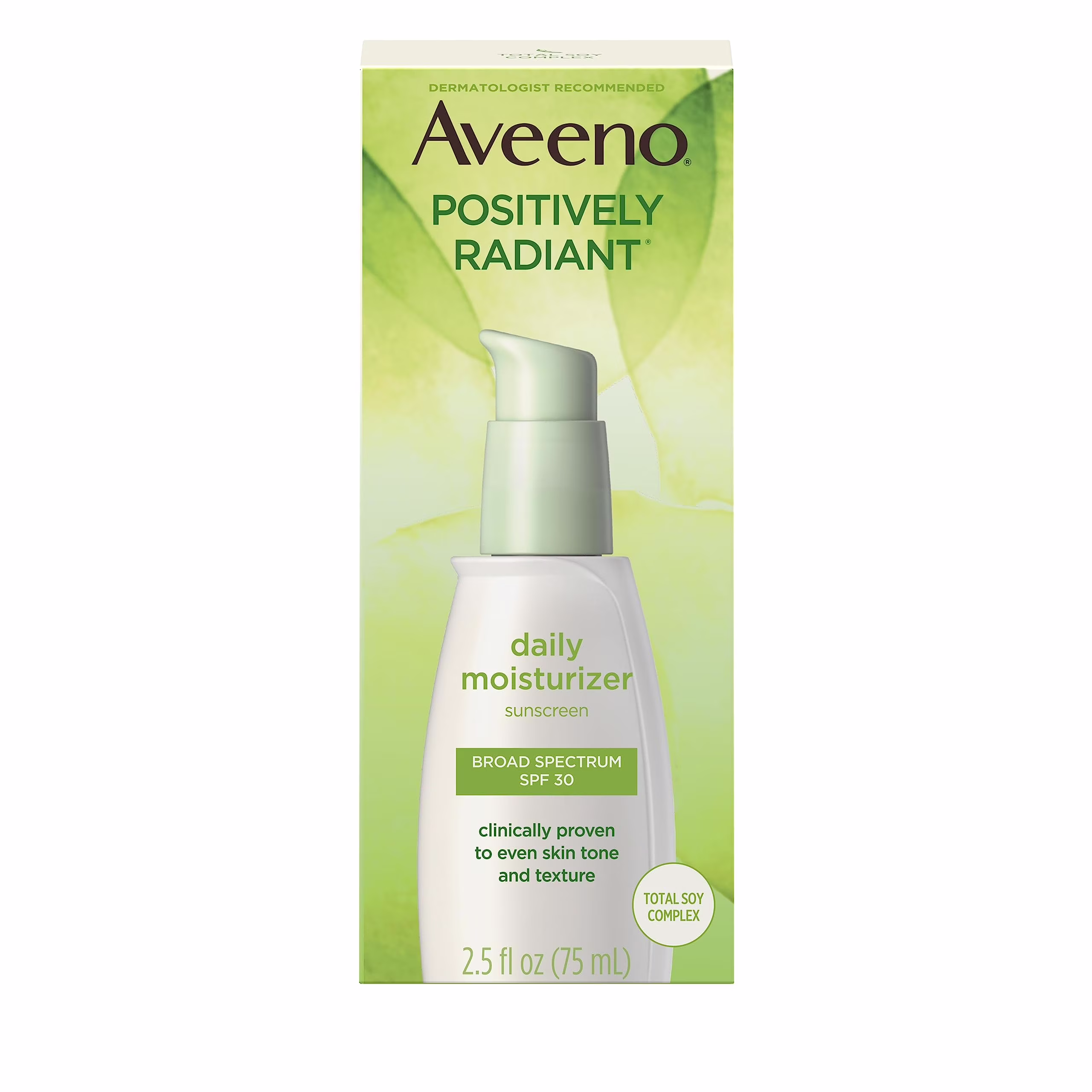 Aveeno Positively Radiant Daily Facial Moisturizer With Total Soy Complex And Broad Spectrum Spf 30 Sunscreen, Oil-Free And Non-Comedogenic, 2.5 Fl. Oz